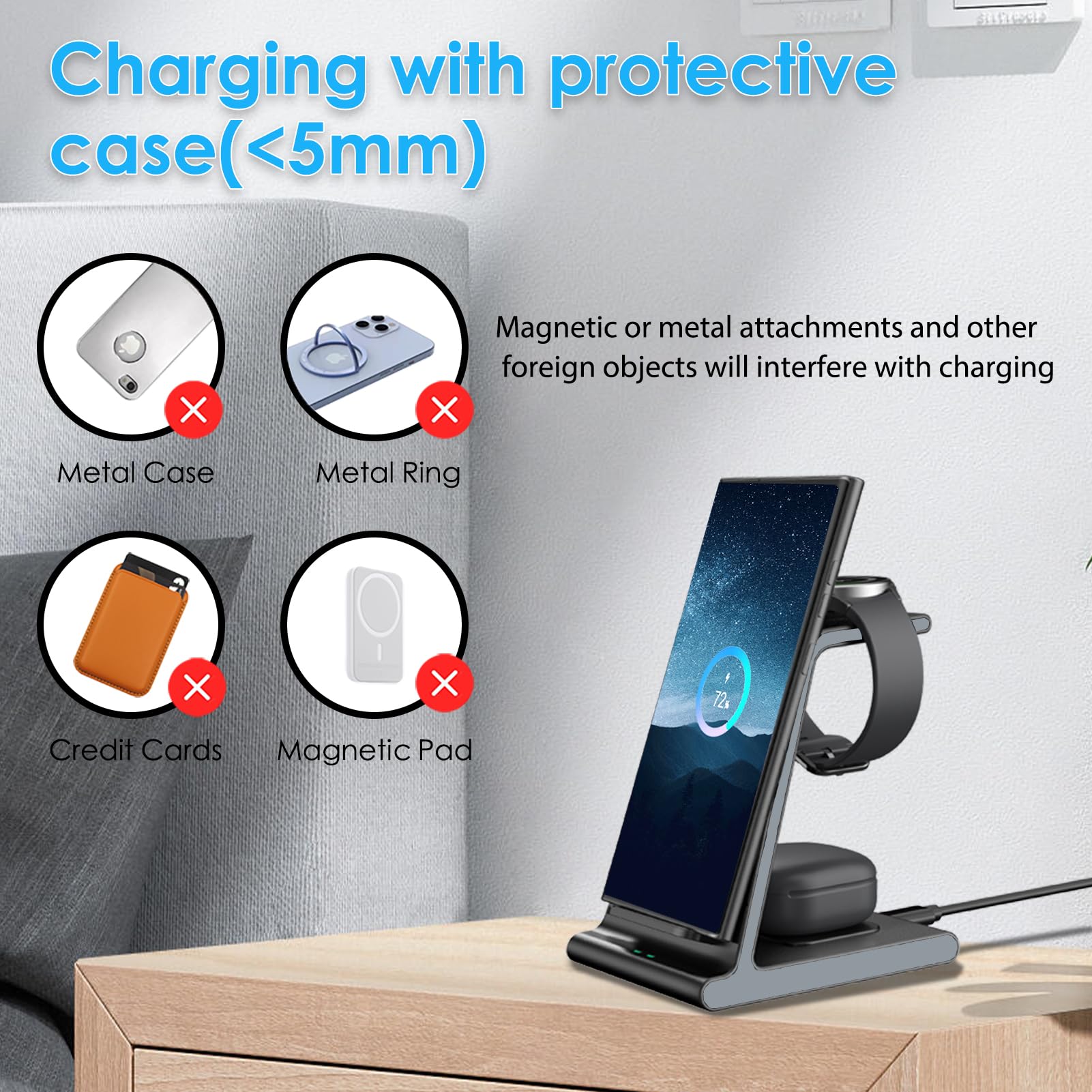 Wireless Charger For Samsung S25 Ultra, Charging Station For Galaxy S25/S25 Edge/S24 Ultra/S24+/S24/S23/S22/Note 20/Z Flip 7/Fol
