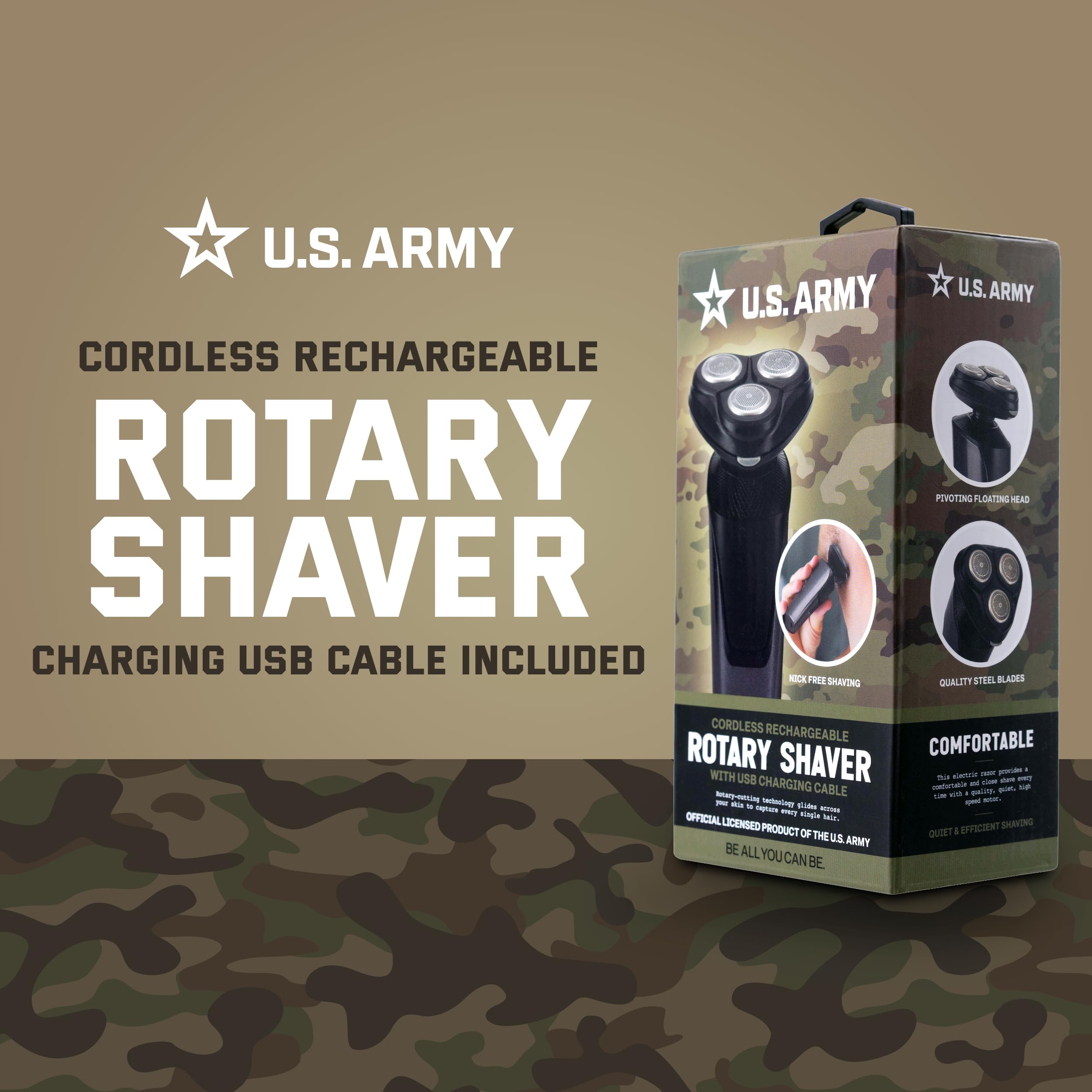 U.S. Army Electric Razor For Men, Rechargeable Cordless Rotary Shaver With Usb Charging Cable