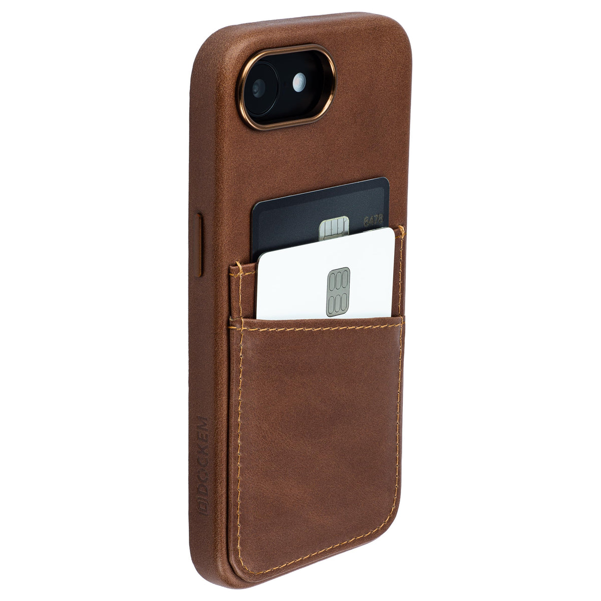 Dockem Genuine Leather Card Case For Iphone 16E, Stitched-On Wallet With 2 Holder Slots (Brown, M2Gl)