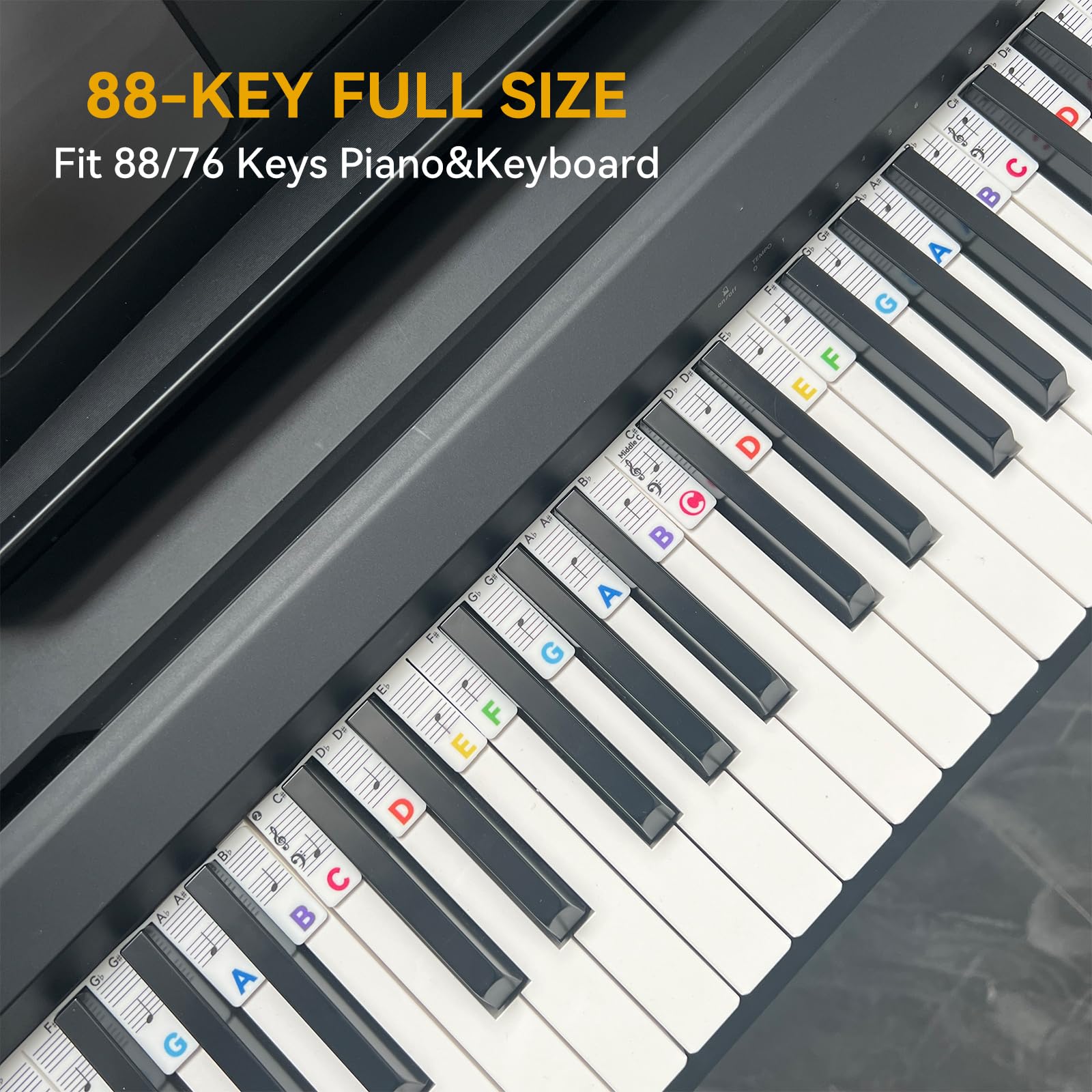 Beatbit Piano Note Strips With Black Keys, Fit 88/76 Key Piano Keyboard Learning, Removable Piano Key Stickers