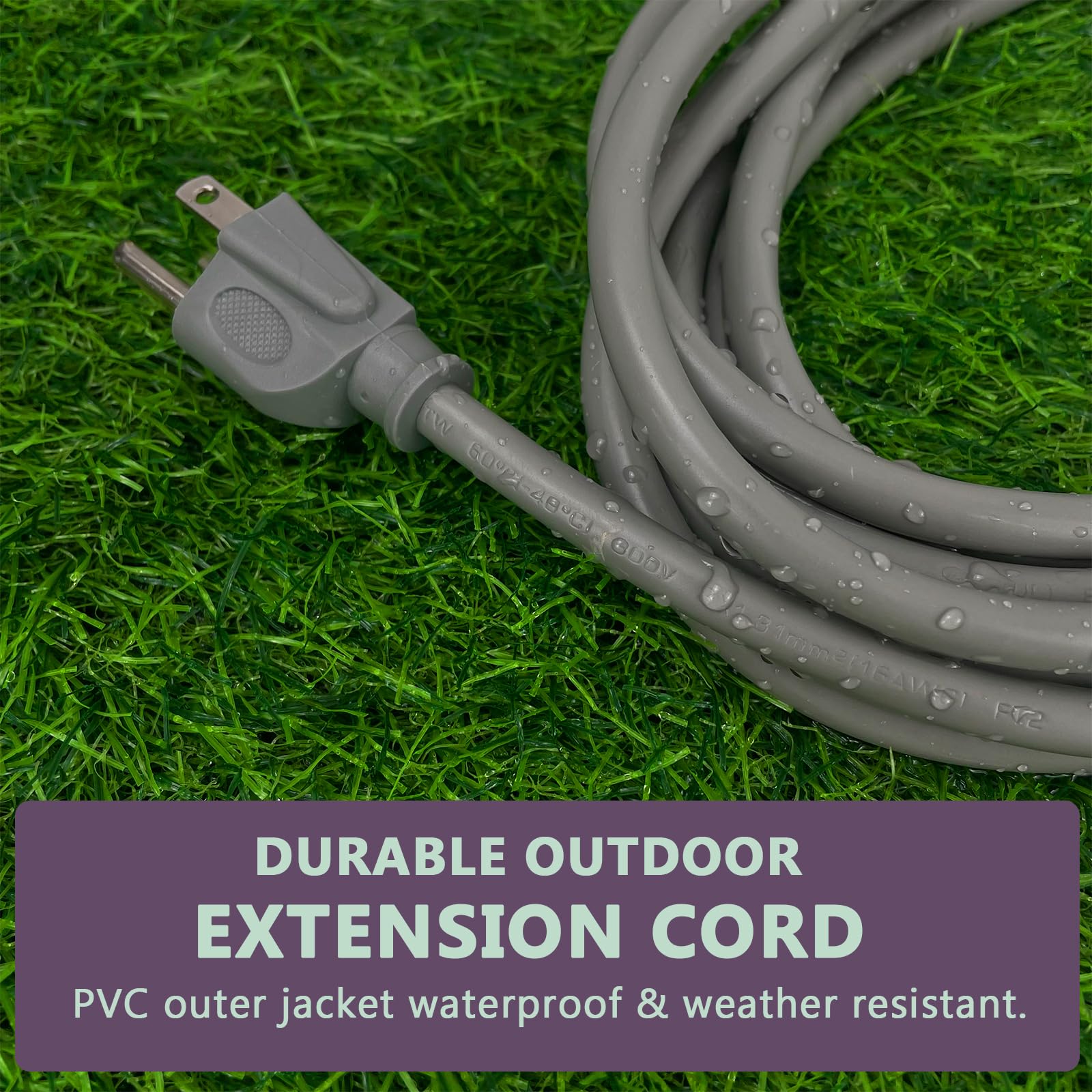 6 Ft Indoor Extension Cord, 16/3 Gauge Extension Cord Ouside, 3 Prong Grounded Plug Gray Electrical Cable, Sjtw, 13A 1625W, Ul L