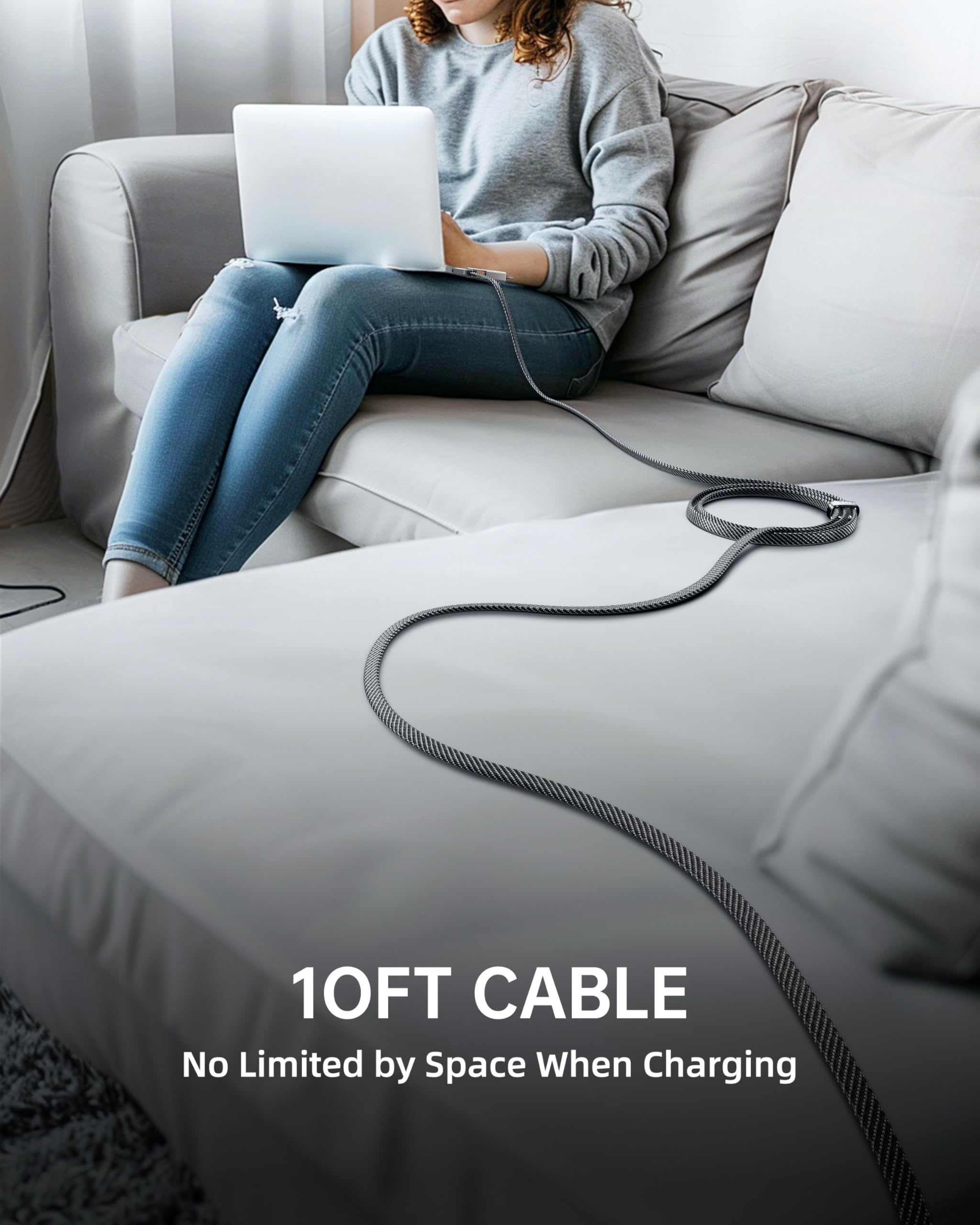 Shezi 4 In 1 Usb C Cable 60W 10Ft Lightning Cable, High Speed Charging [480Mbps Data Sync] Flat Nylon Braided Multi Charger Cord