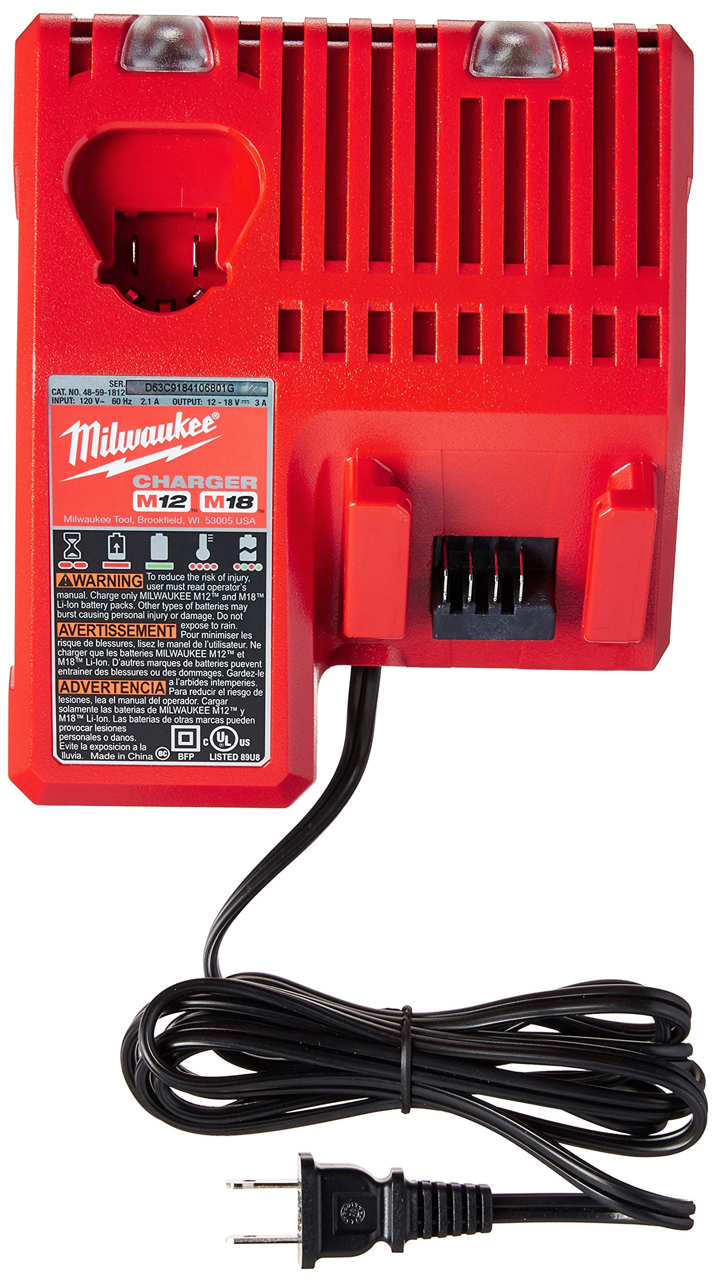 Milwaukee 48 59 1850 M18 Red Lithium Xc 5.0 Ah Batteries (2) + 48 59 1812 M12 And M18 Multi Voltage Charger Kit