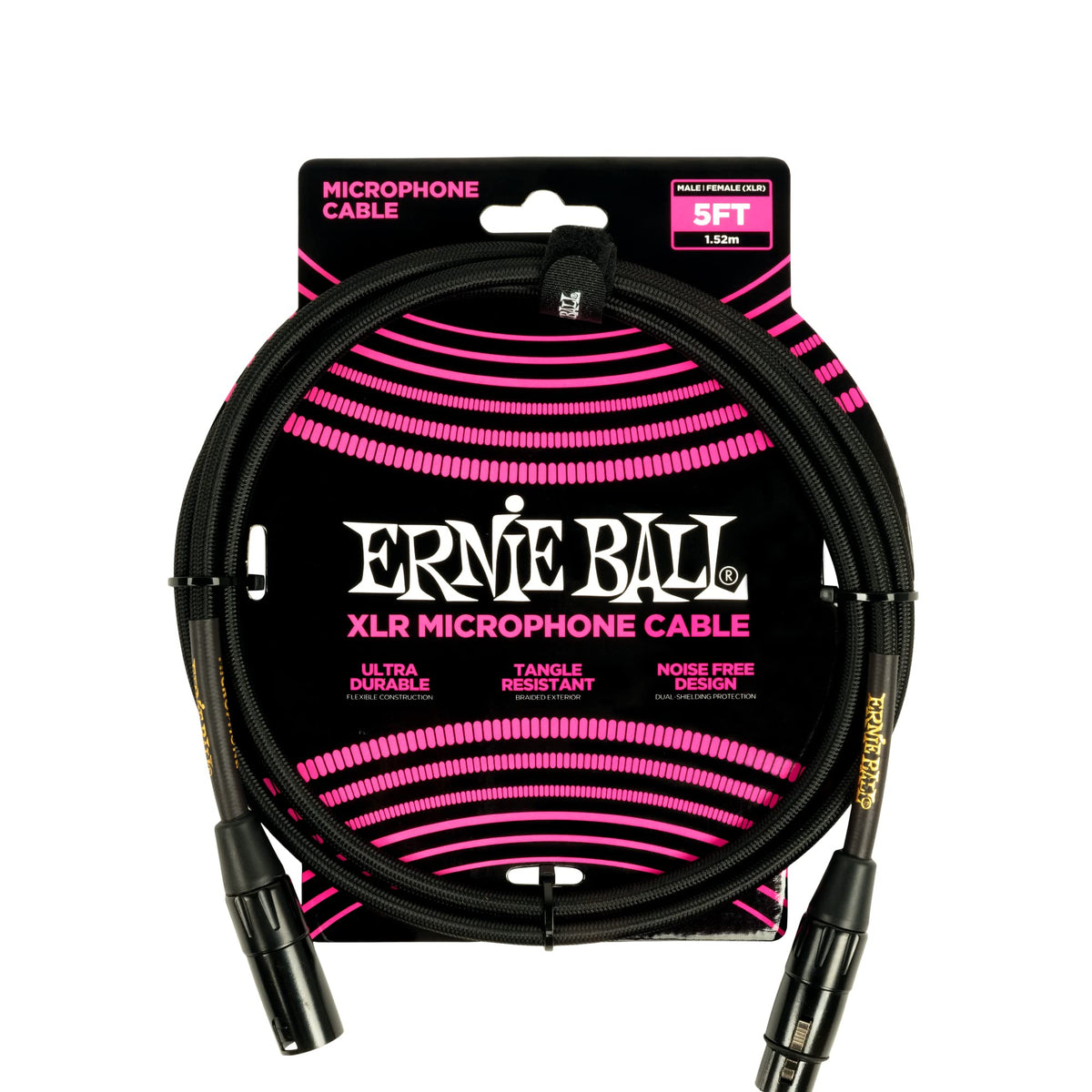 Ernie Ball Braided Xlr Mircrophone Cable, 5Ft, Black (P06390)