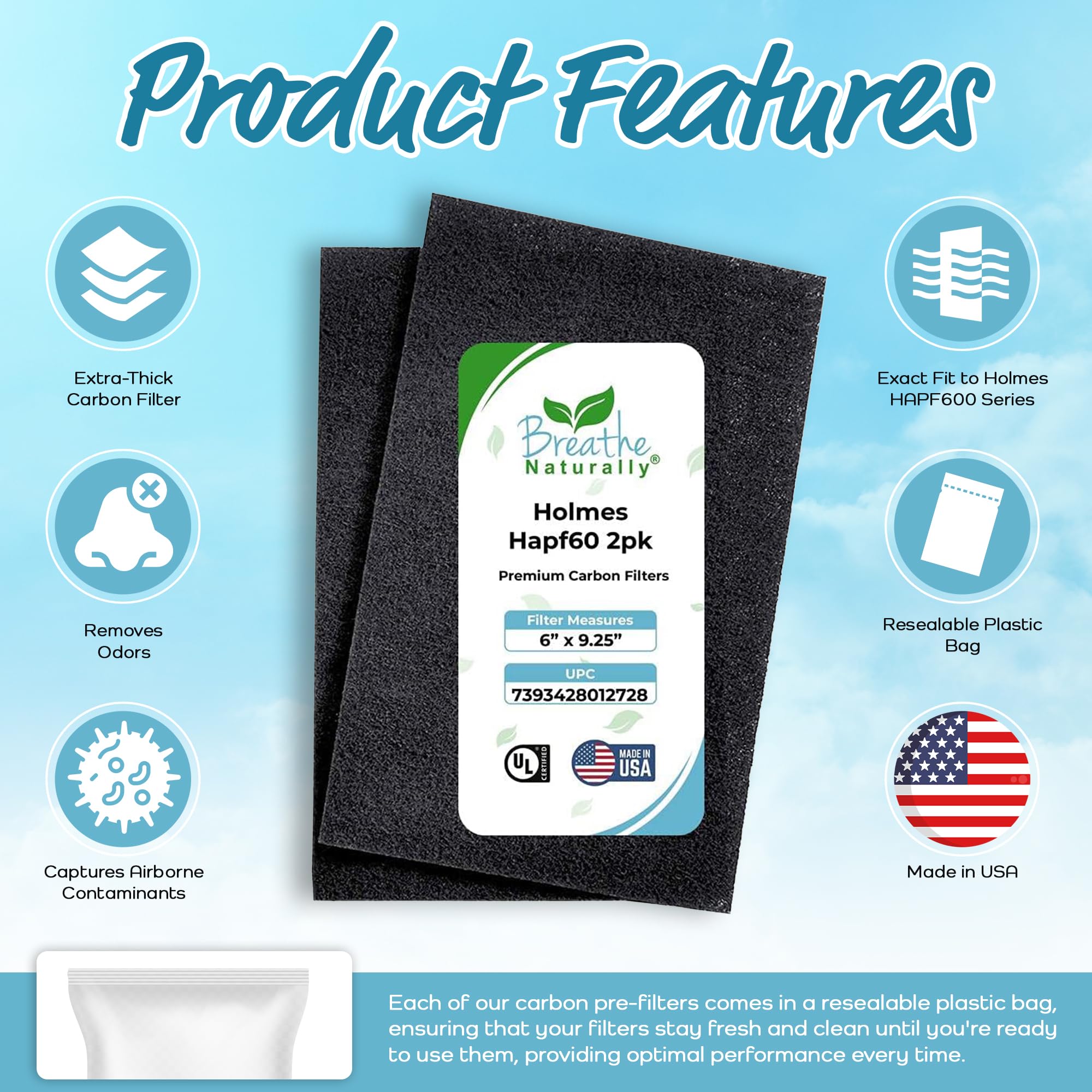 Breathe Naturally   Hapf600 Hepa Carbon Filter Replacement For Holmes Air Purifiers   High Efficiency Carbon Air Cleaner Filters