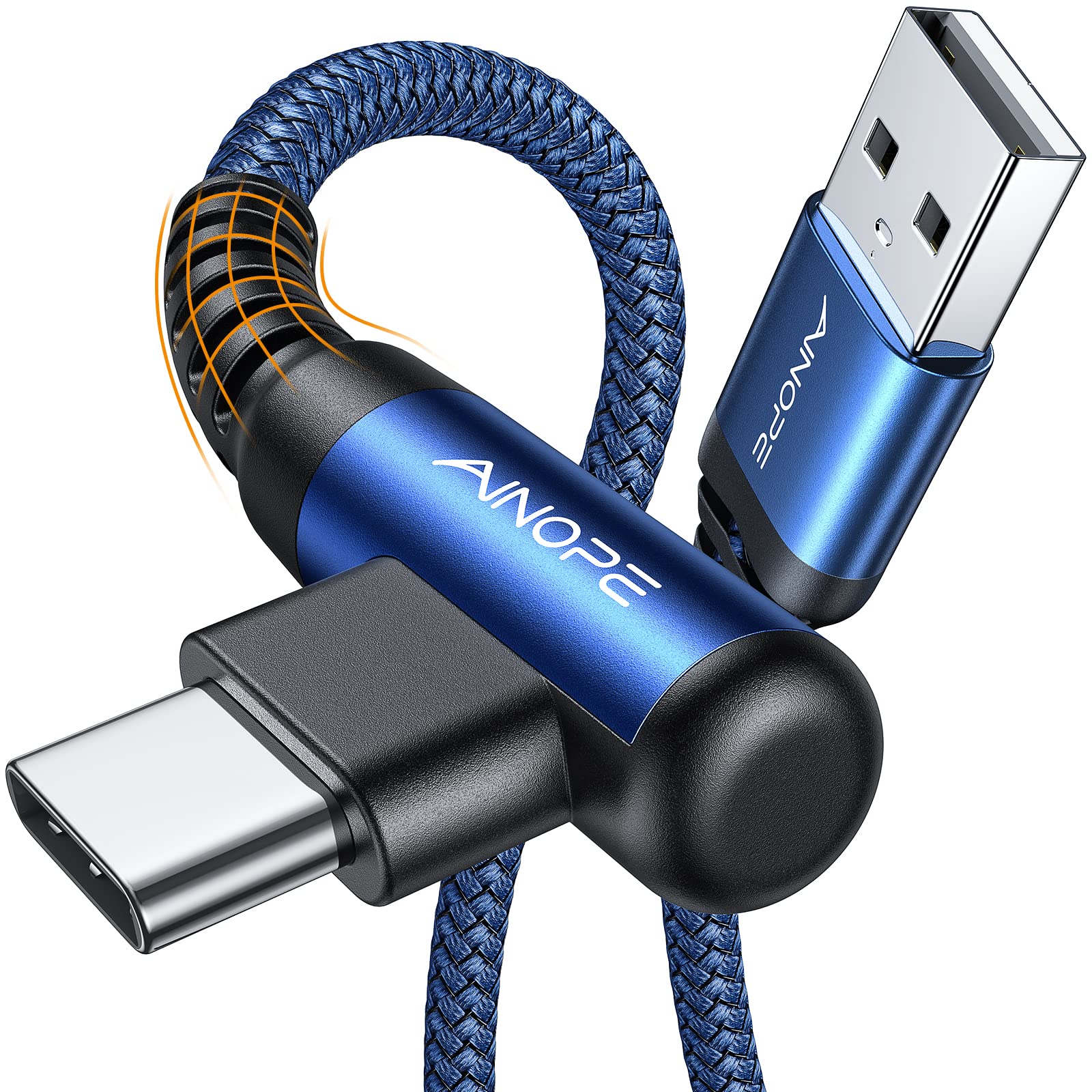 Ainope Type C Cable [2 Pack, 6.6Ft] 3.1A C Charger Cable Fast Charging Right Angle, Durable Nylon Braided Usb C Cable Compatible