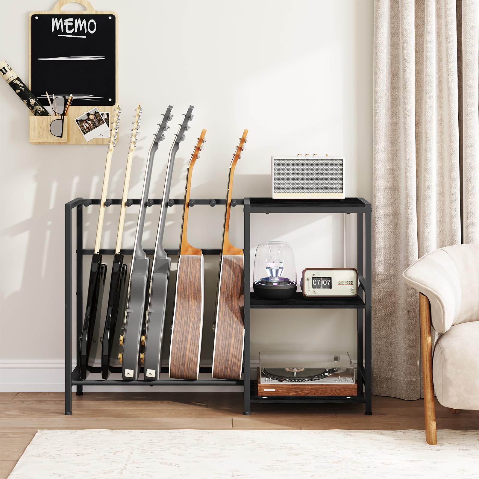 Mahancris Guitar Stand, Guitar Holder For 5-6 String Instruments, Suitable For Acoustic Guitar, Bass, Guitar Rack With Side Shel