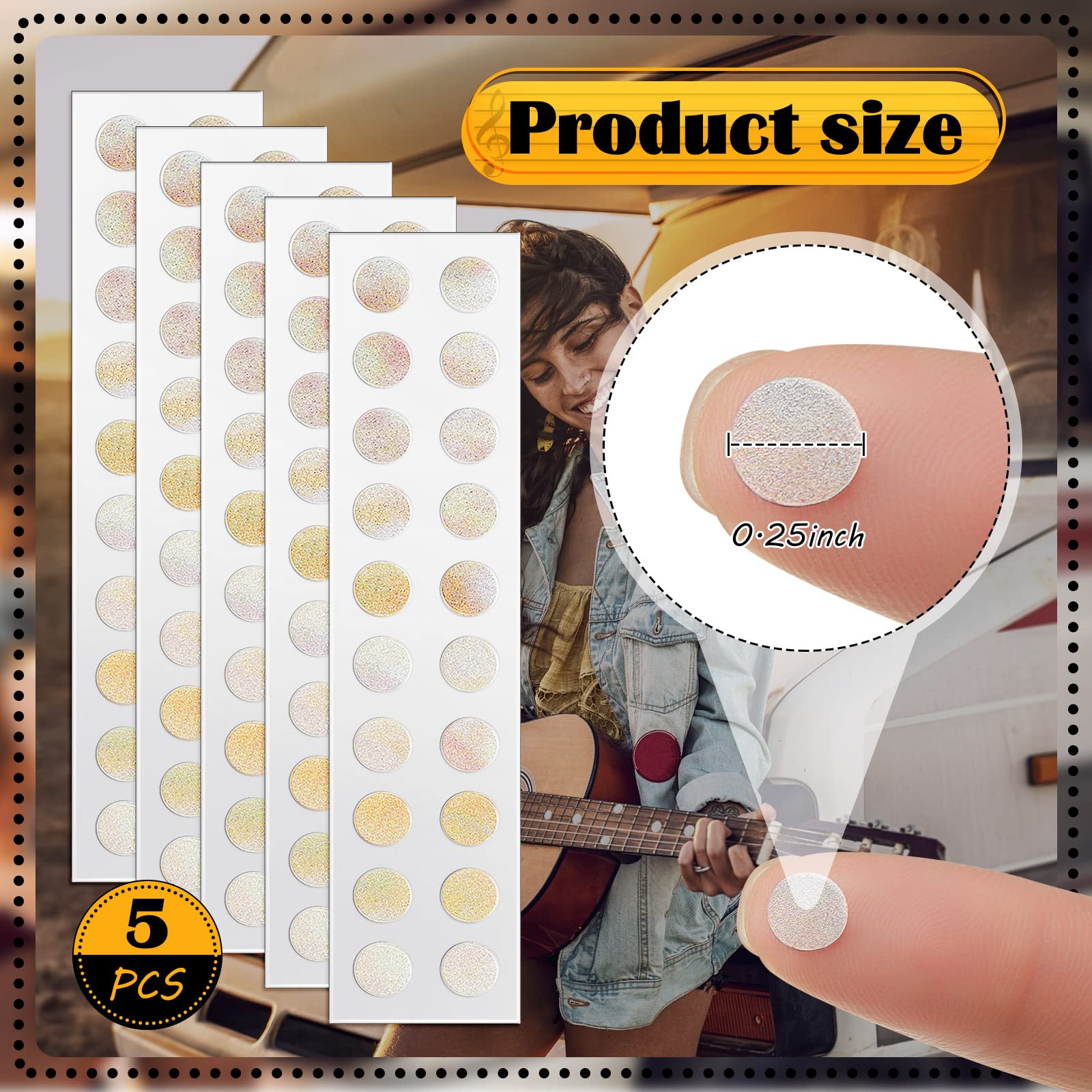 100 Pcs 5 Sheets Dot Fret Markers Guitar Fretboard Stickers Guitar Neck Decal For Guitars Ukulele Bass Banjo Aged White Pearl, 0