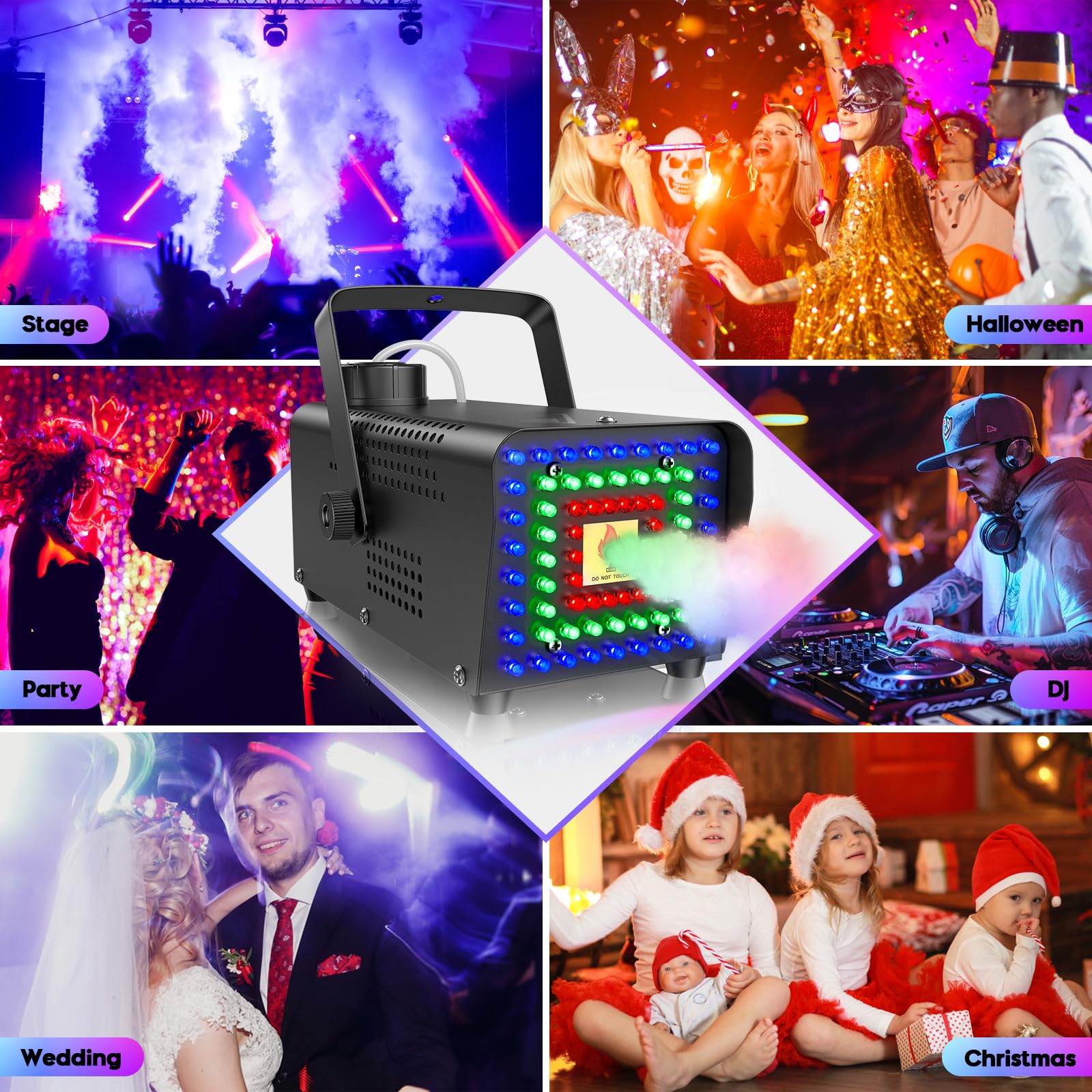 Fansteck Fog Machine, Smoke Machine With 72 Led Lights Effect, 500W And 2000Cfm Fog With Wireless Remote Control, Perfect For In