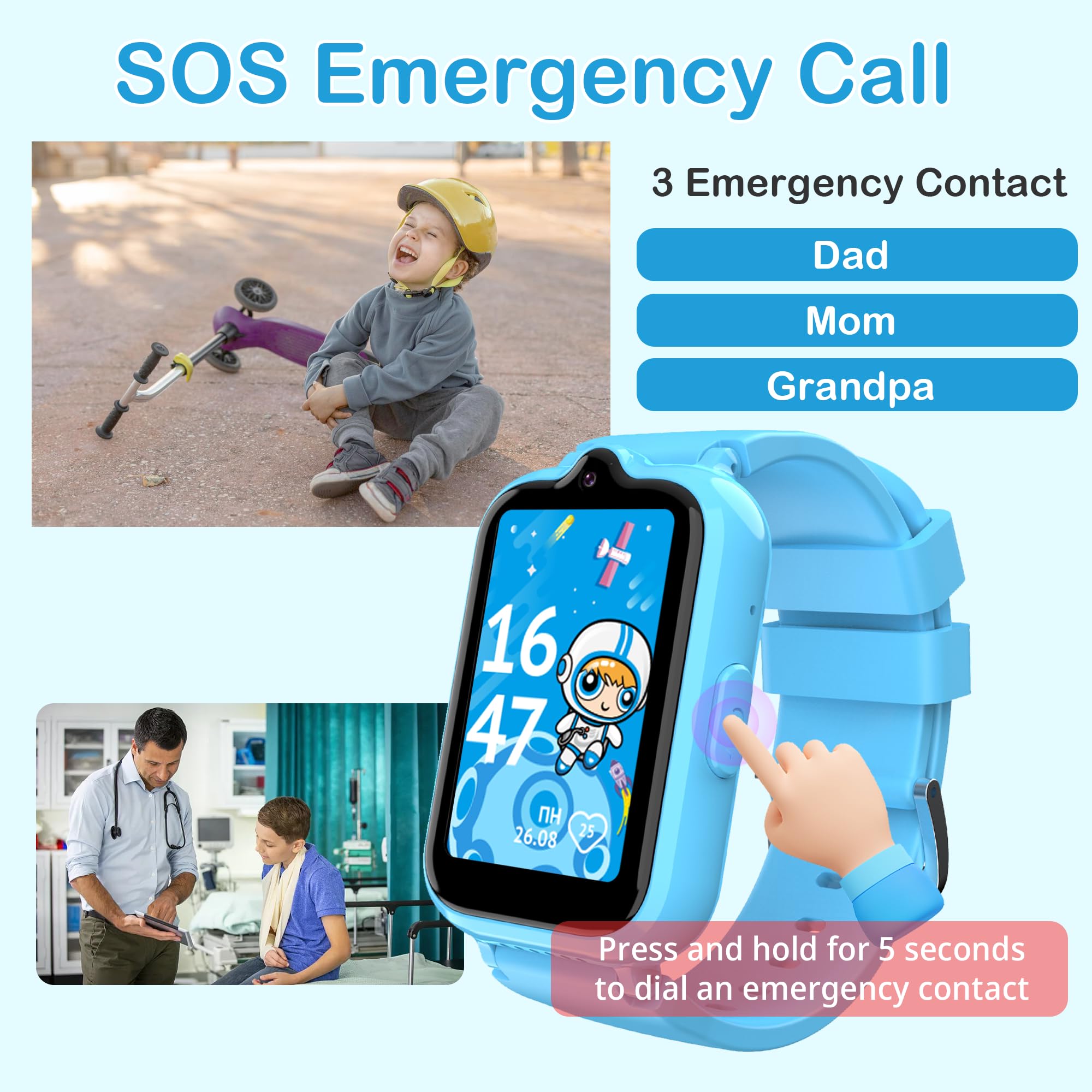 4G Kids Smart Watch With Gps Tracker, Kids Cell Phone Watch With Video & Voice Calling Texting Alarm Sos Calculator Pedometer Ca