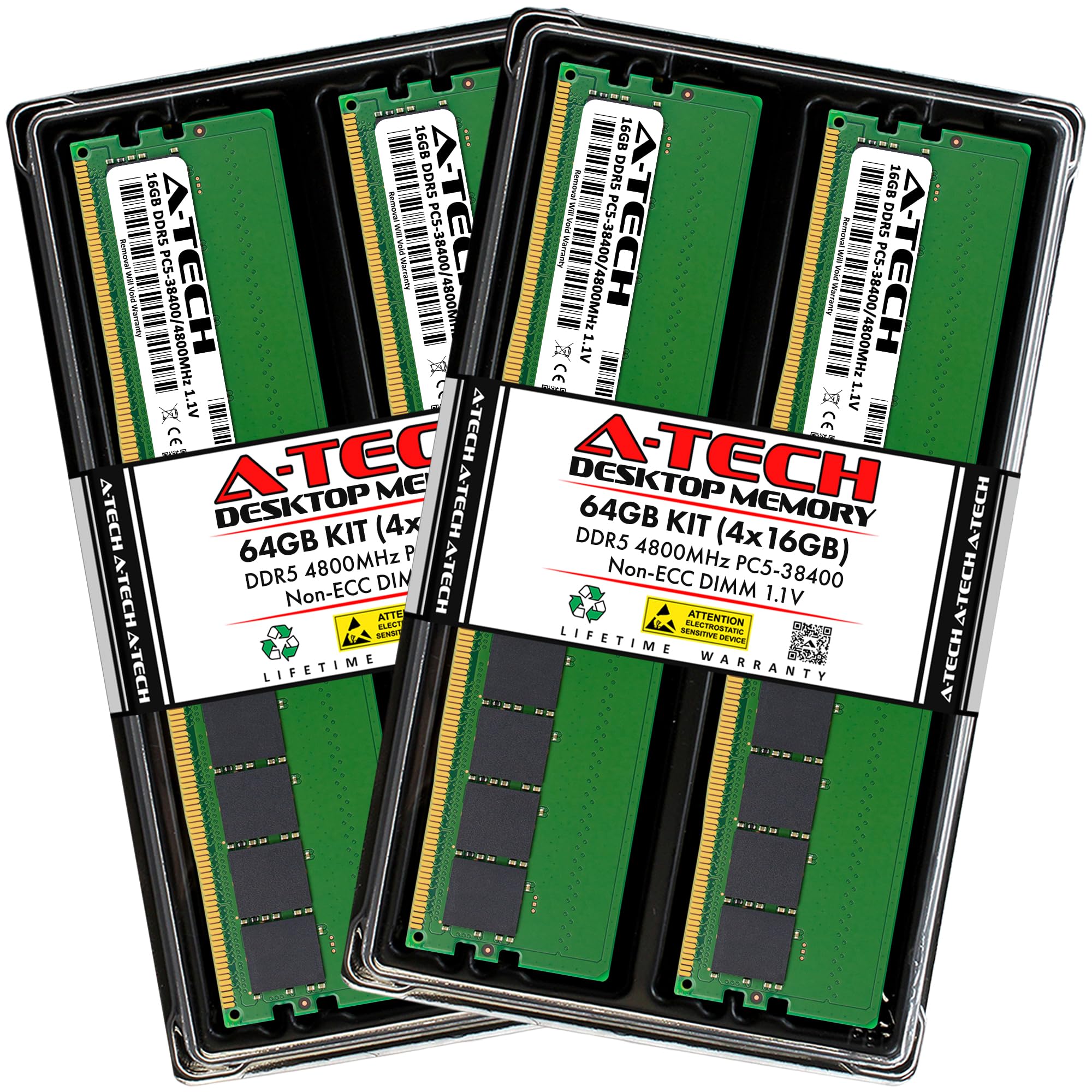 A Tech 64Gb Kit (4X16Gb) Ddr5 4800Mhz Pc5 38400 Cl40 Udimm 1.1V Non Ecc Unbuffered Dimm 288 Pin Desktop Ram Memory Upgrade Modul