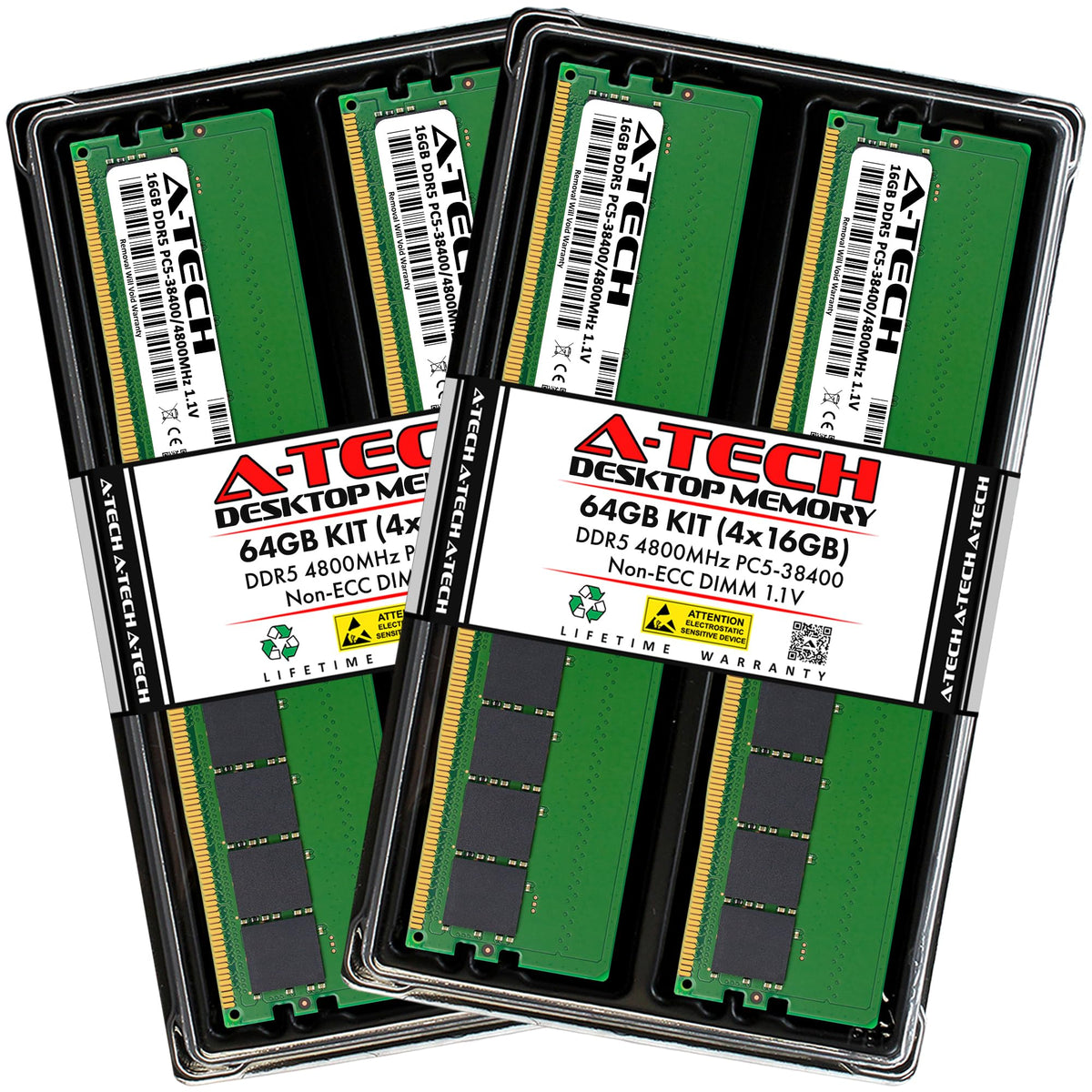 A Tech 64Gb Kit (4X16Gb) Ddr5 4800Mhz Pc5 38400 Cl40 Udimm 1.1V Non Ecc Unbuffered Dimm 288 Pin Desktop Ram Memory Upgrade Modul