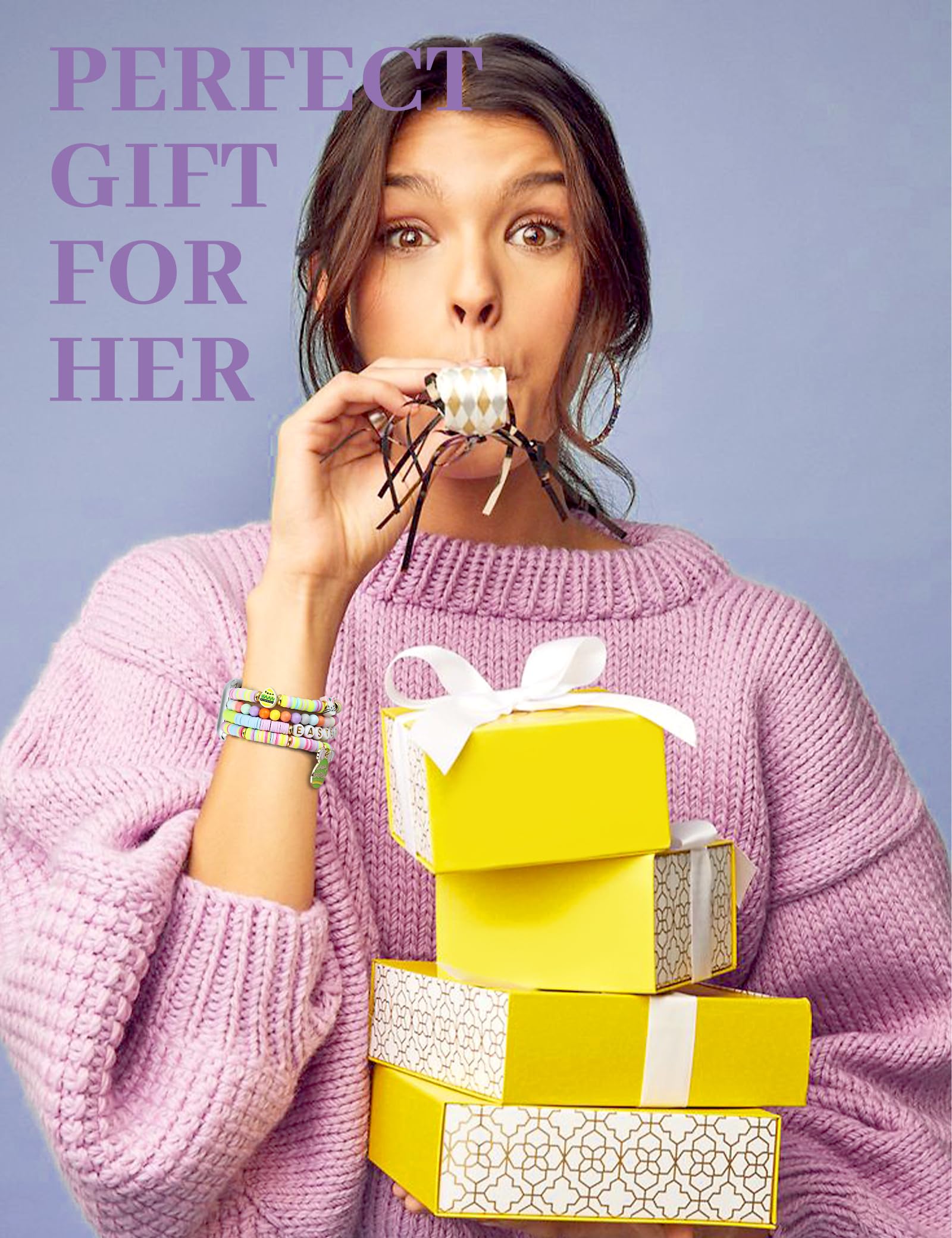 Jr.Dm Easter Eggs Beaded Bracelet Compatible With Apple Watch 44Mm 45Mm 42Mm 46Mm For Women, Cute Preppy Stackable Handmade Stre