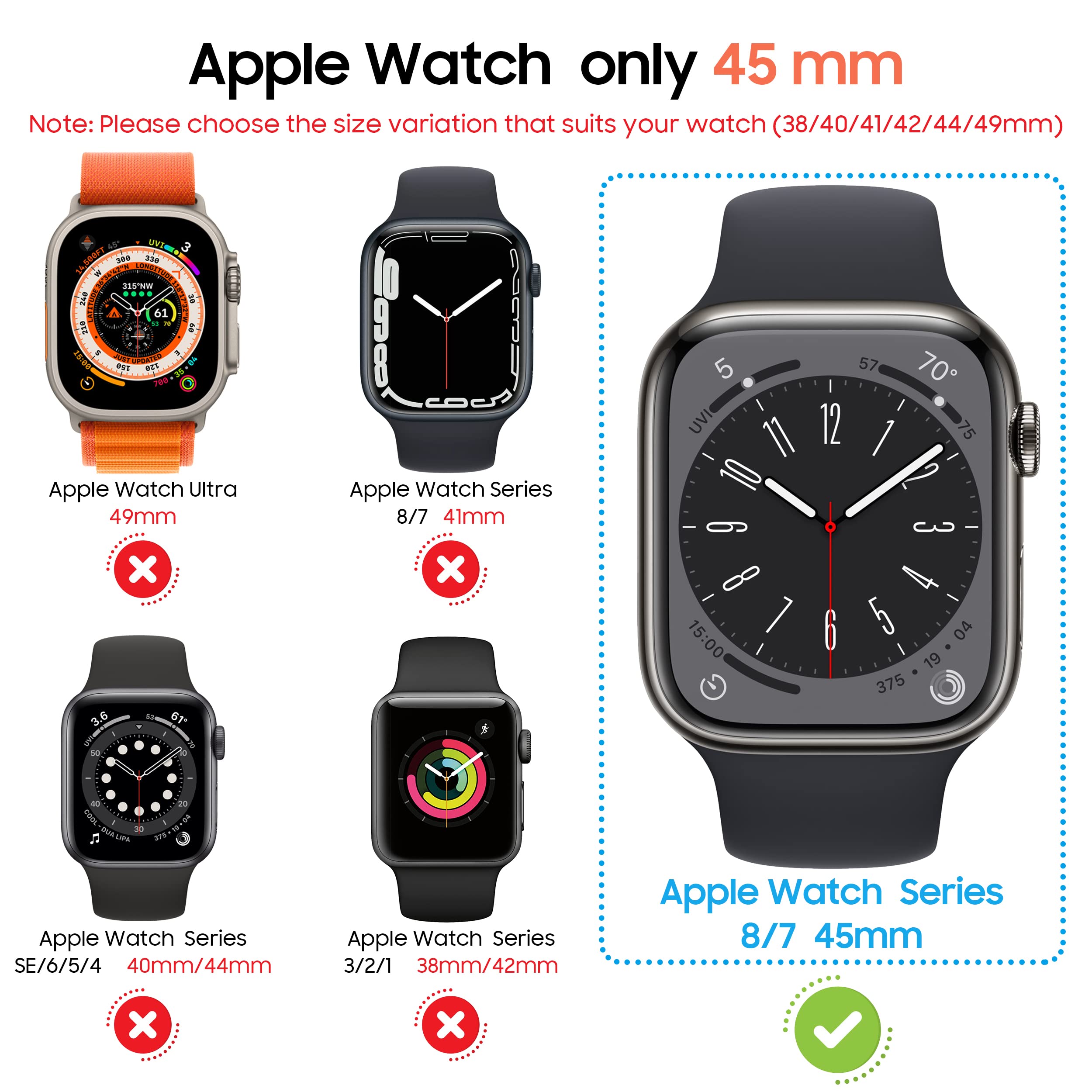Suoman For Apple Watch 45Mm Screen Protector Case, Ultra Thin Tempered Glass Unique Design Full Coverage Hard Pc Case Cover For