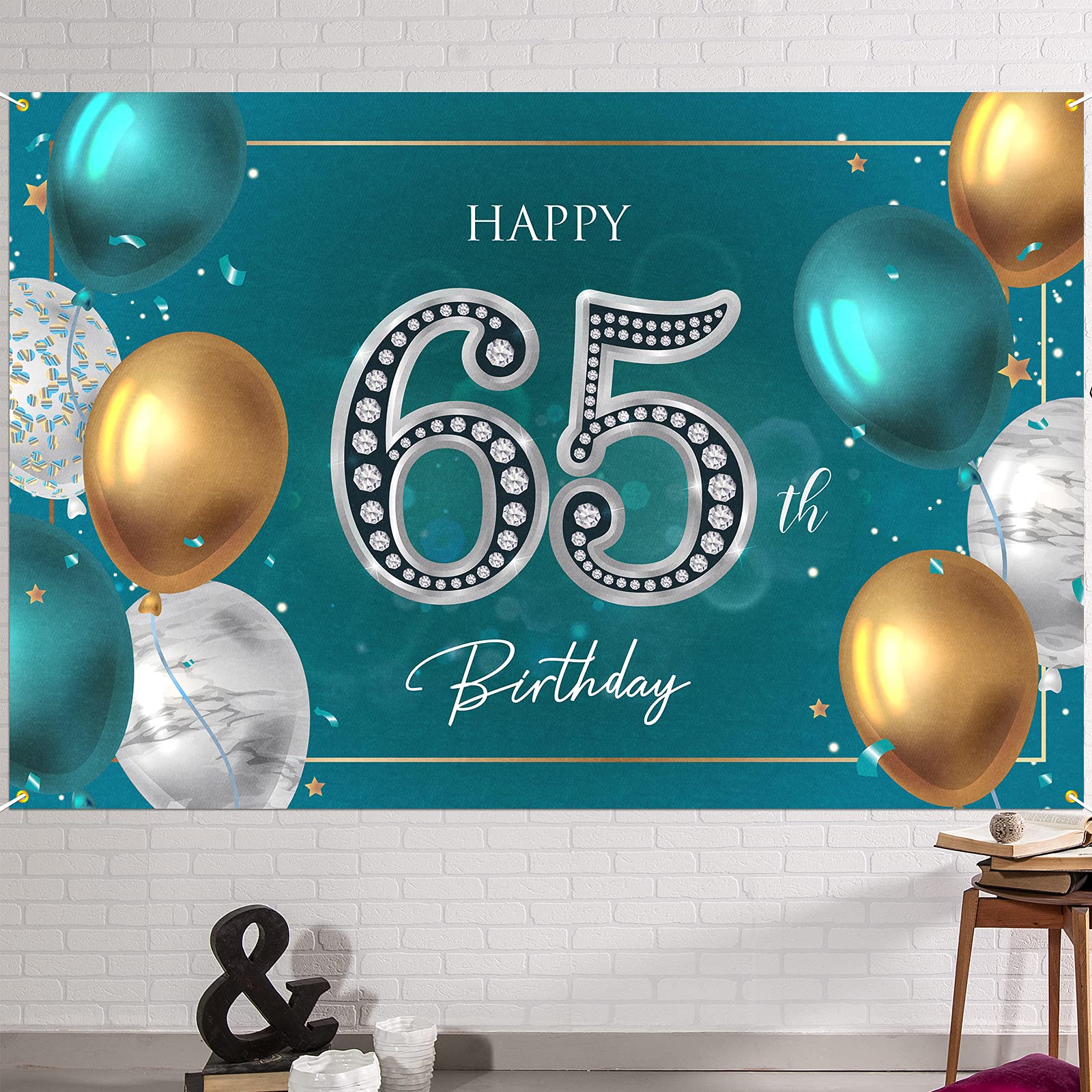 Hamigar 6X4Ft Happy 65Th Birthday Banner Backdrop   65 Years Old Birthday Decorations Party Supplies For Women Men   Green Silve