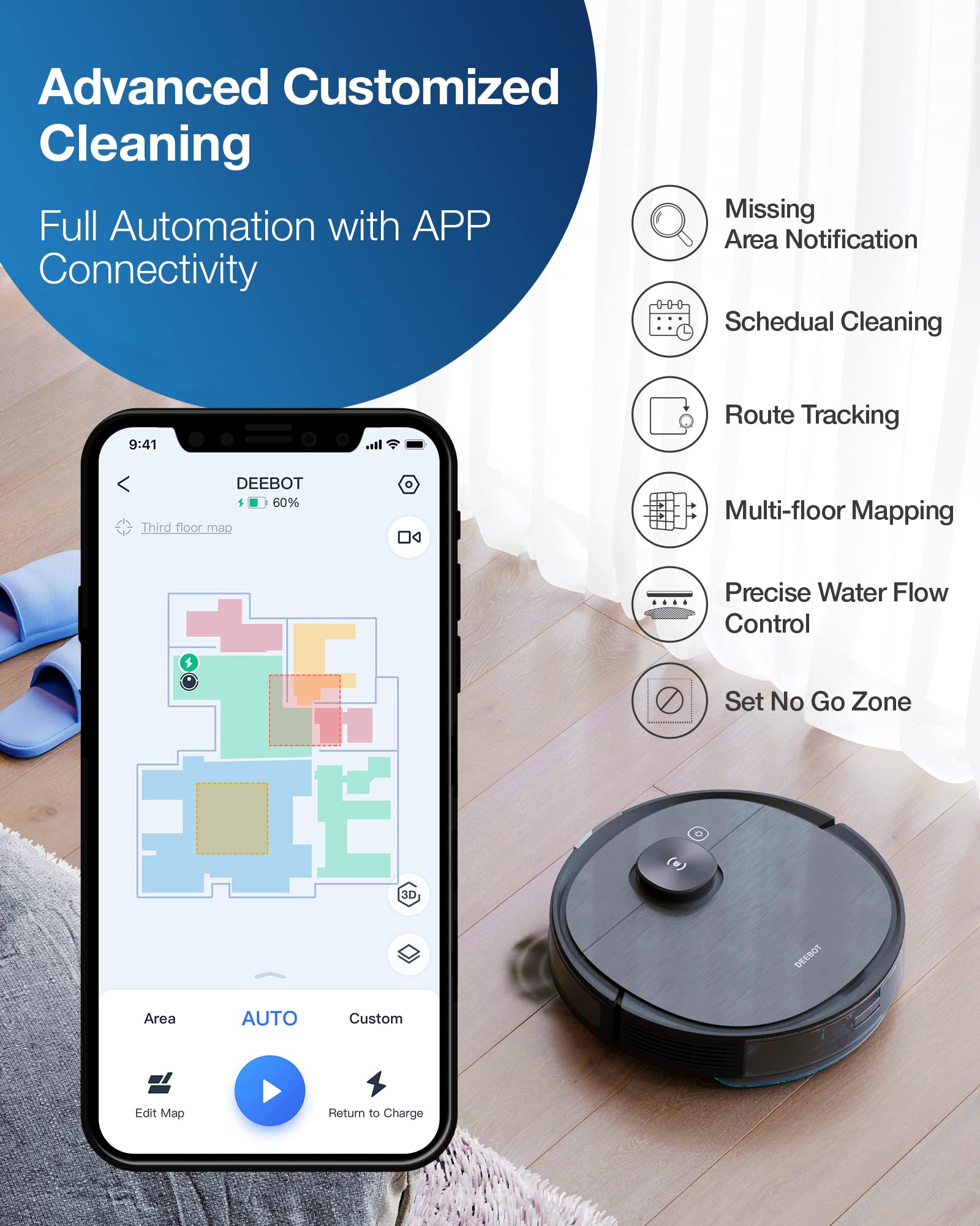 Ecovacs Deebot T8 Aivi Robot Vacuum Cleaner For Floors,Carpet, Vacumming And Mopping In One-Go, Laser Mapping, Smart Ai Object R