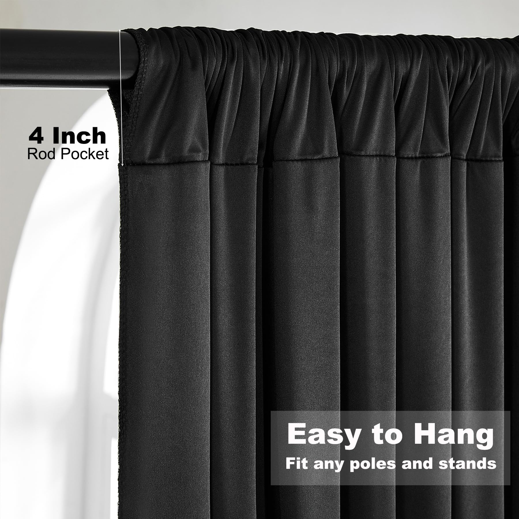 30Ft  10Ft Wrinkle Free Black Backdrop Curtain For Party, 6 Panels 5  10 Ft Thick Silky Polyester Photo Backdrop Drapes For 50Th