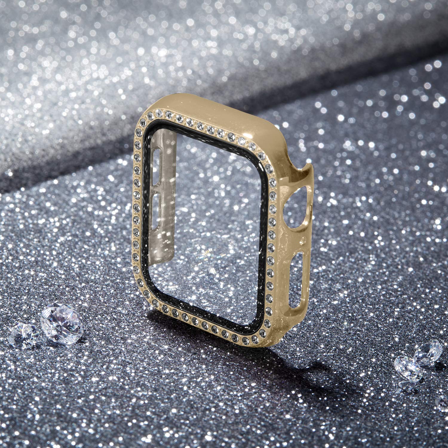 Recoppa Bling Crystal Diamond Rhinestone Ultra Thin Bumper Full Cover Protective Case For Apple Watch Series 6/5/4/Se 40Mm 44Mm,