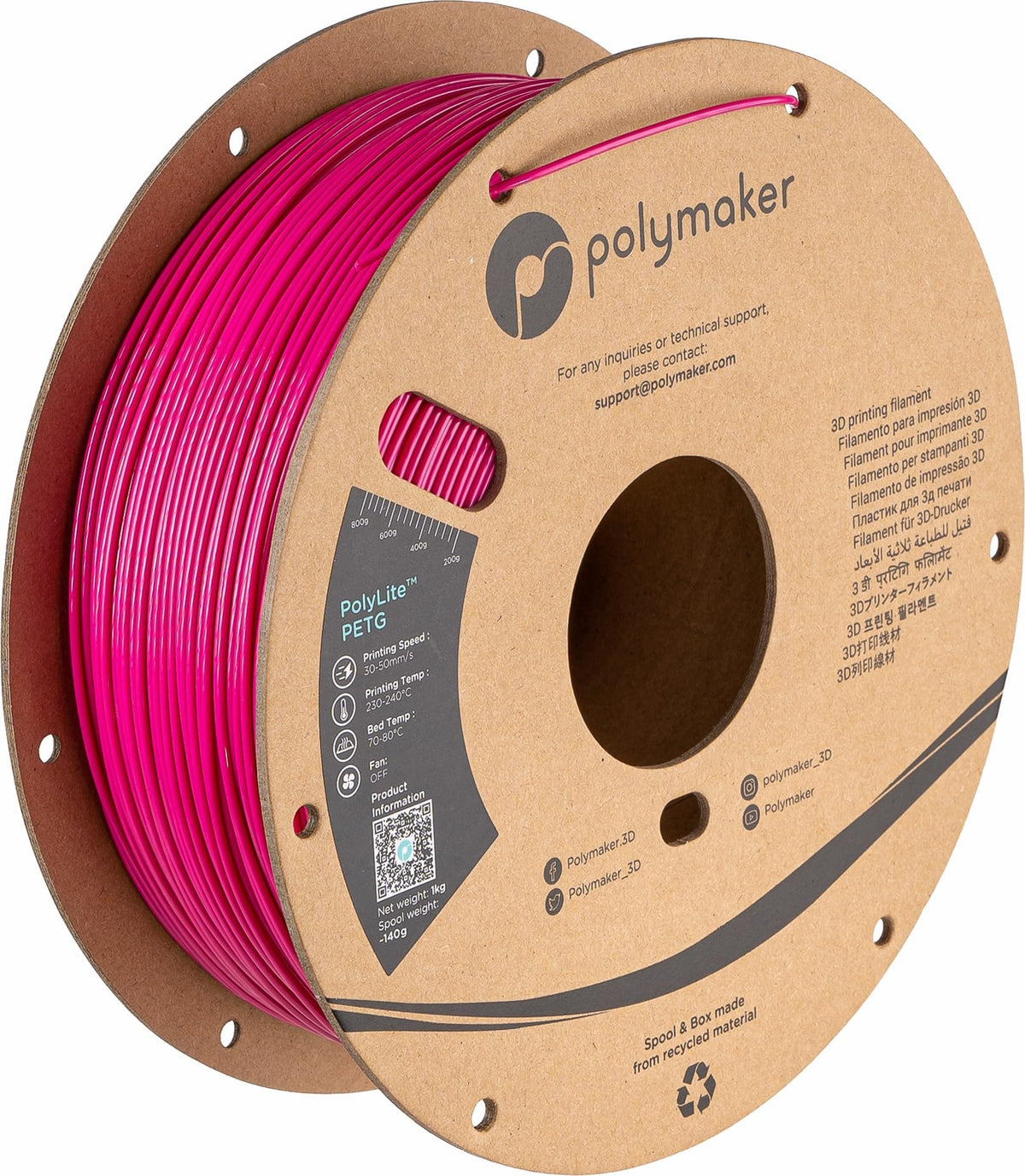 Polymaker Petg Filament 1.75Mm, 1Kg Strong Petg 3D Printer Filament Magenta   Polylite Petg Magenta 3D Printing Filament 1.75Mm,
