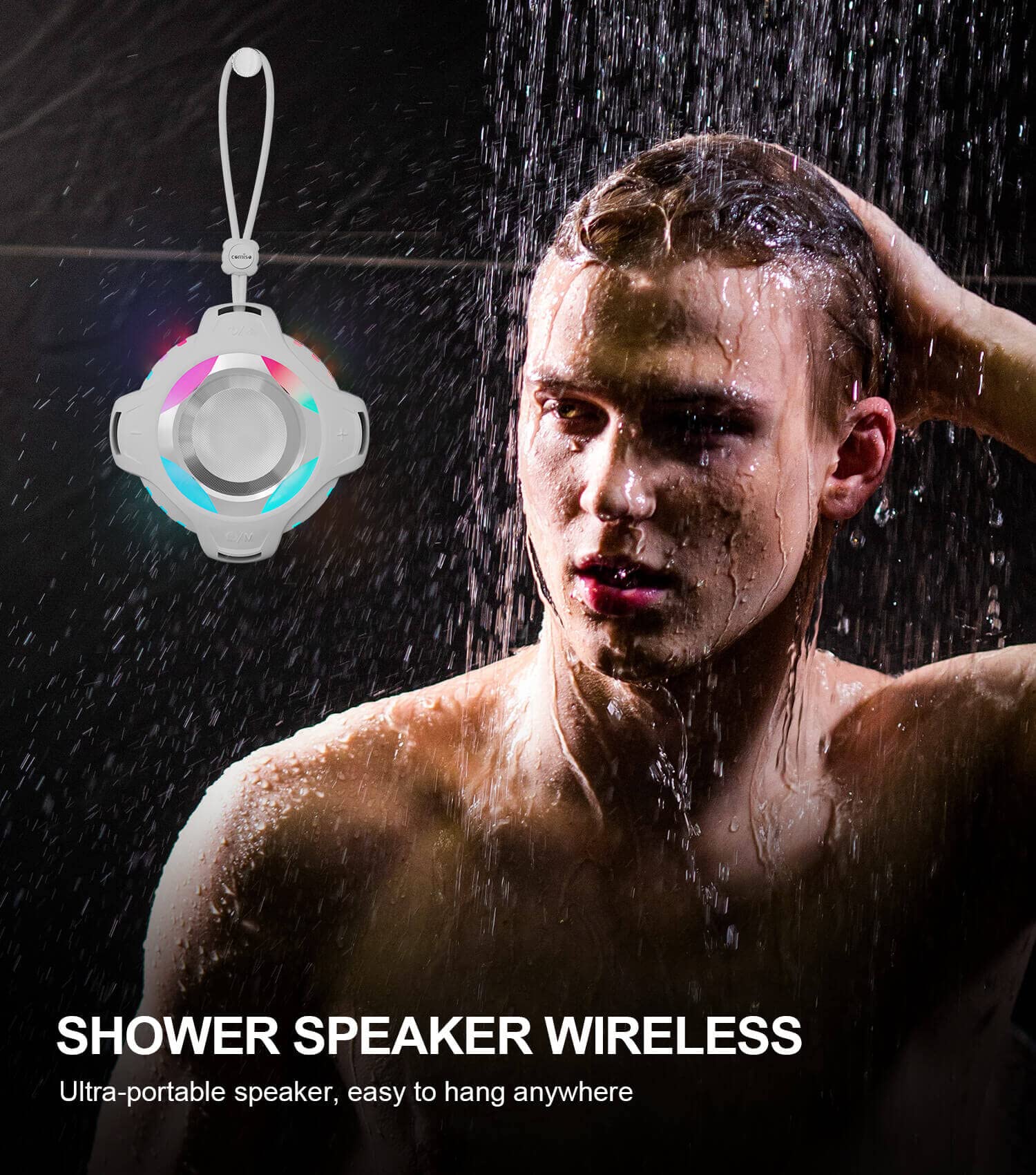 Comiso Shower Bluetooth Speaker, Ipx7 Waterproof Speaker With Multiple Light, Floating, Wireless Speaker With Punchy Bass And Loud Hd Sound 2000Mah For Travel Beach Shower, Gift For Men, Women
