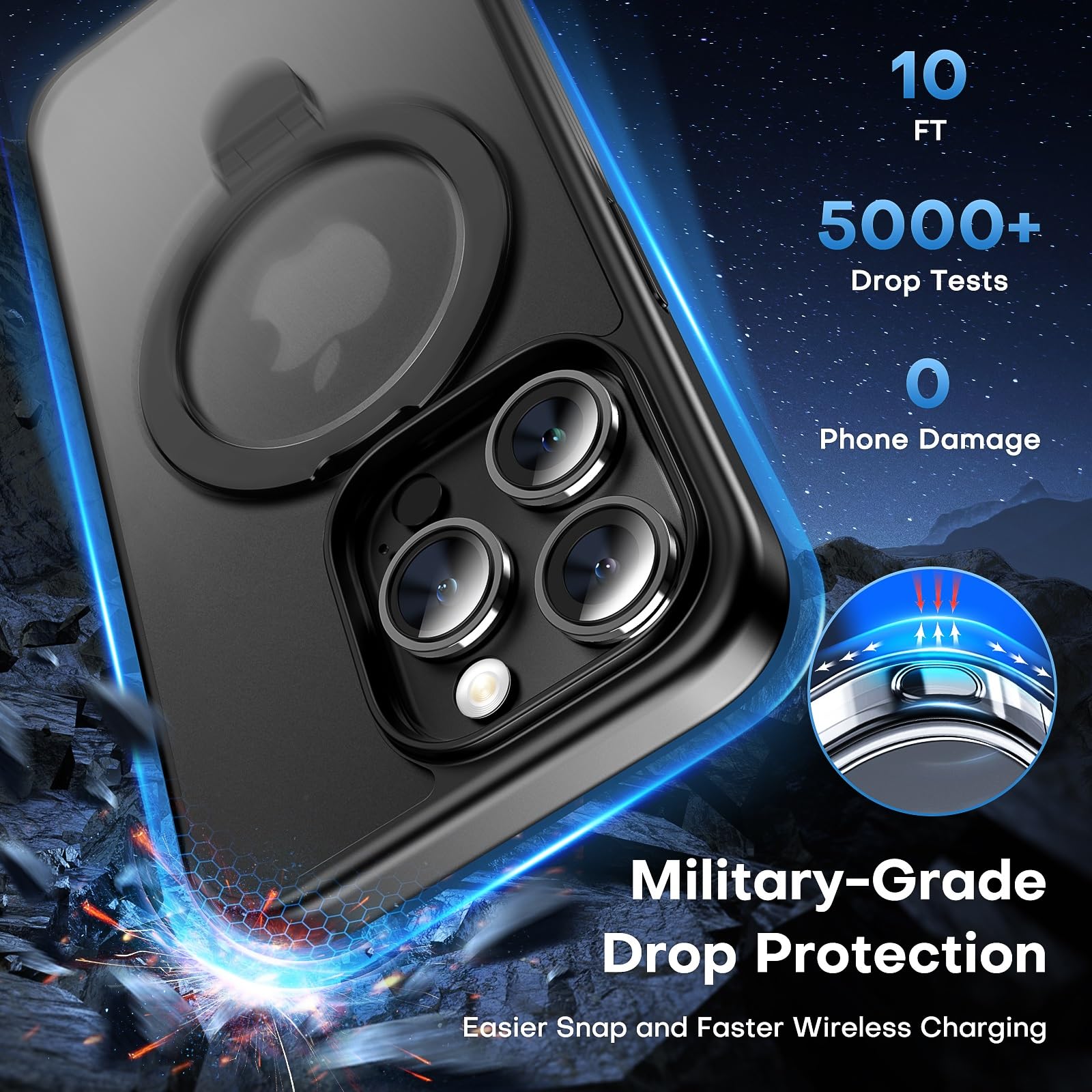 Tauri Magnetic For Iphone 14 Pro Max Case Black, [Designed For Magsafe] With Stand & Ring Holder, Translucent Matte Phone Case