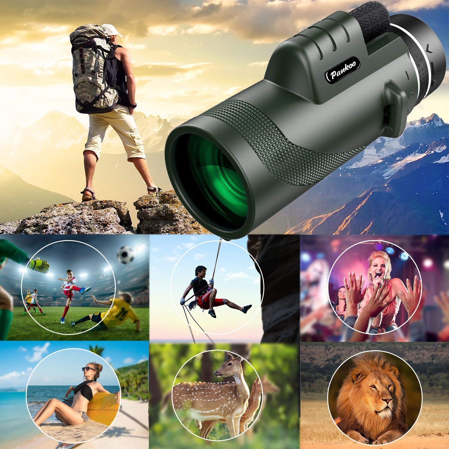 Pankoo 40X60 Monocular High Power Monocular Scope For Bird Watching Traveling Concert Sports Game With Phone Adapter Tripod