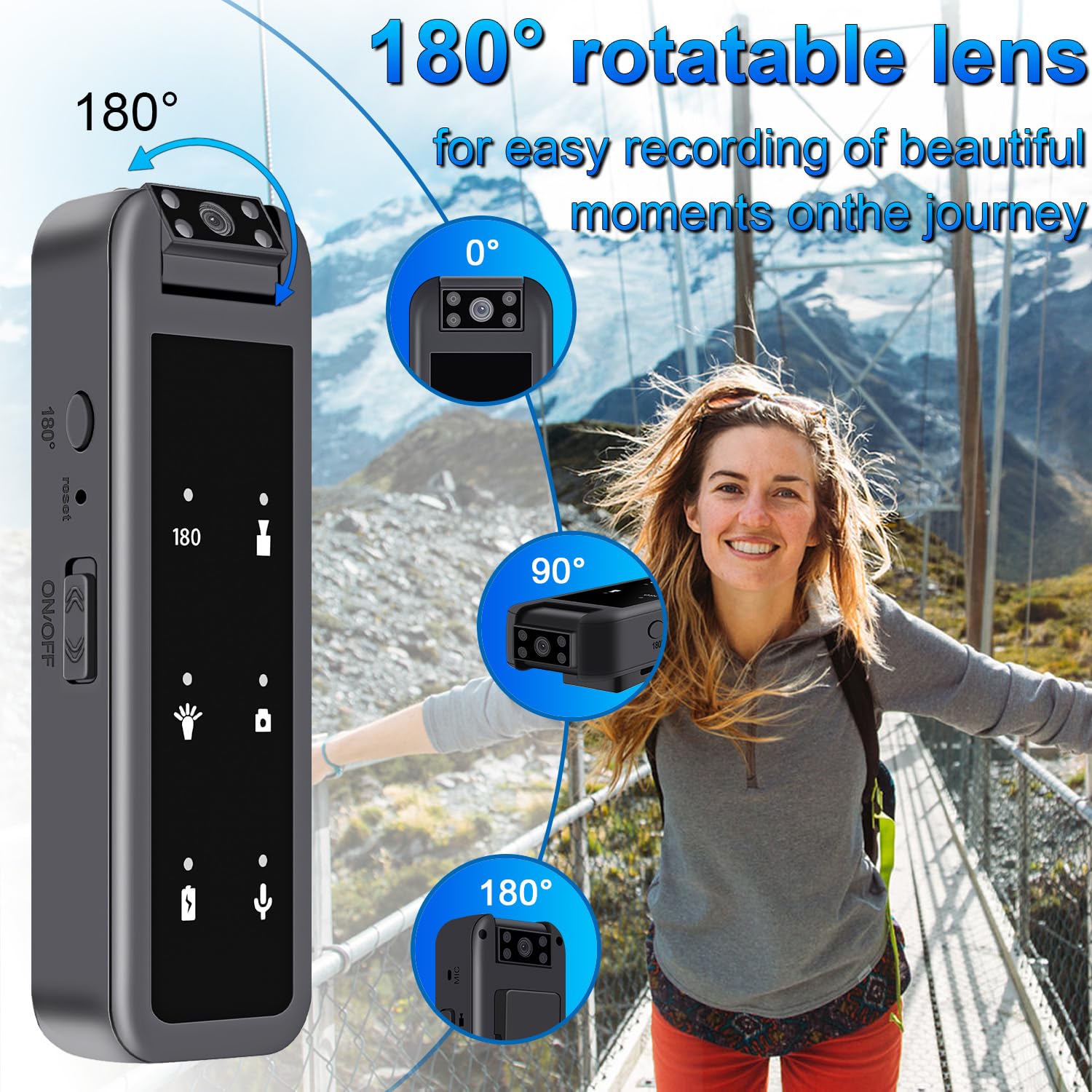 Amyway 128Gb Mini Body Camera,1080P Wearable Patrol Video Recording Camcorder With Ir Night Vision, 5-Hour Battery & 180 Rotatin