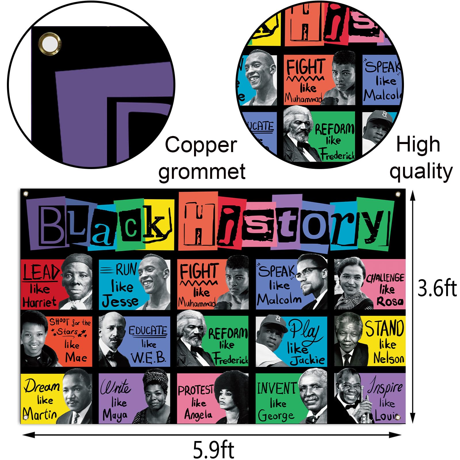 Sunwer Black History Month Photo Booth Backdrop Juneteenth Pan African American Famous People Banner School Classroom Bulletin B