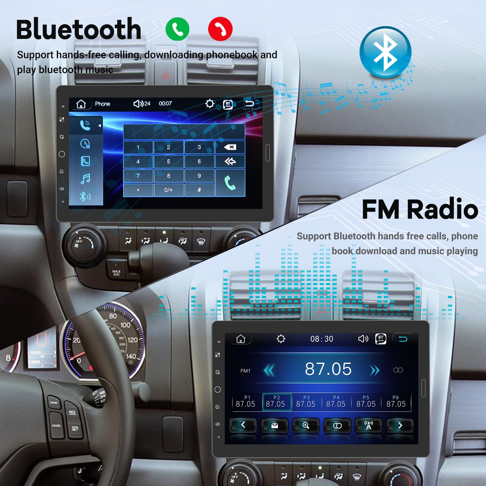 EKAT 10.1 Single Din Car Stereo, CarPlay & Android Auto, Touch Screen Radio, Bluetooth, Backup Camera, 1080P, EQ Audio, SWC
