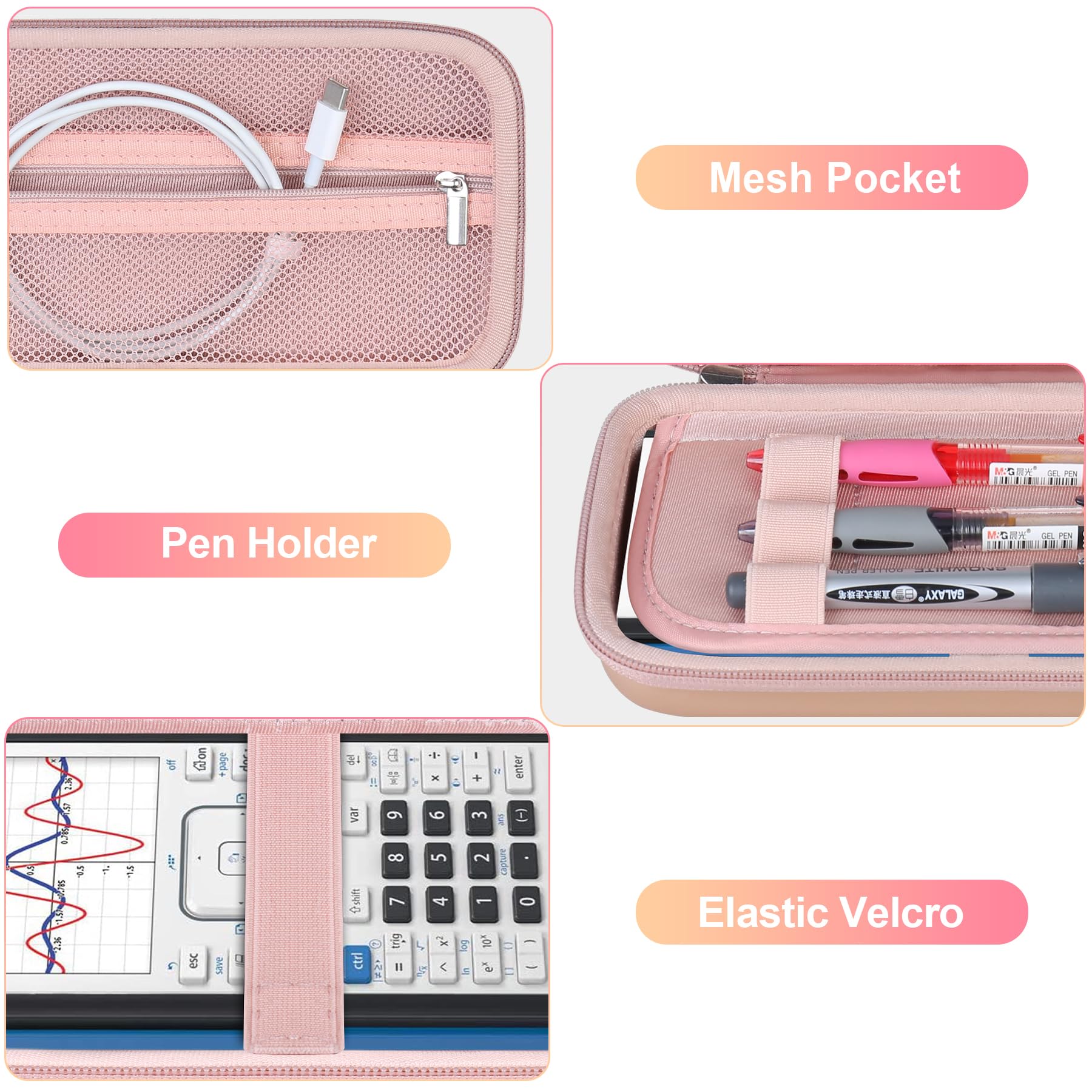Bovke Calculator Travel Case For Texas Instruments Ti-Nspire Cx Ii Cas/Cx Ii/Cx/Cx Cas Graphing Calculators And More - Mesh Pock