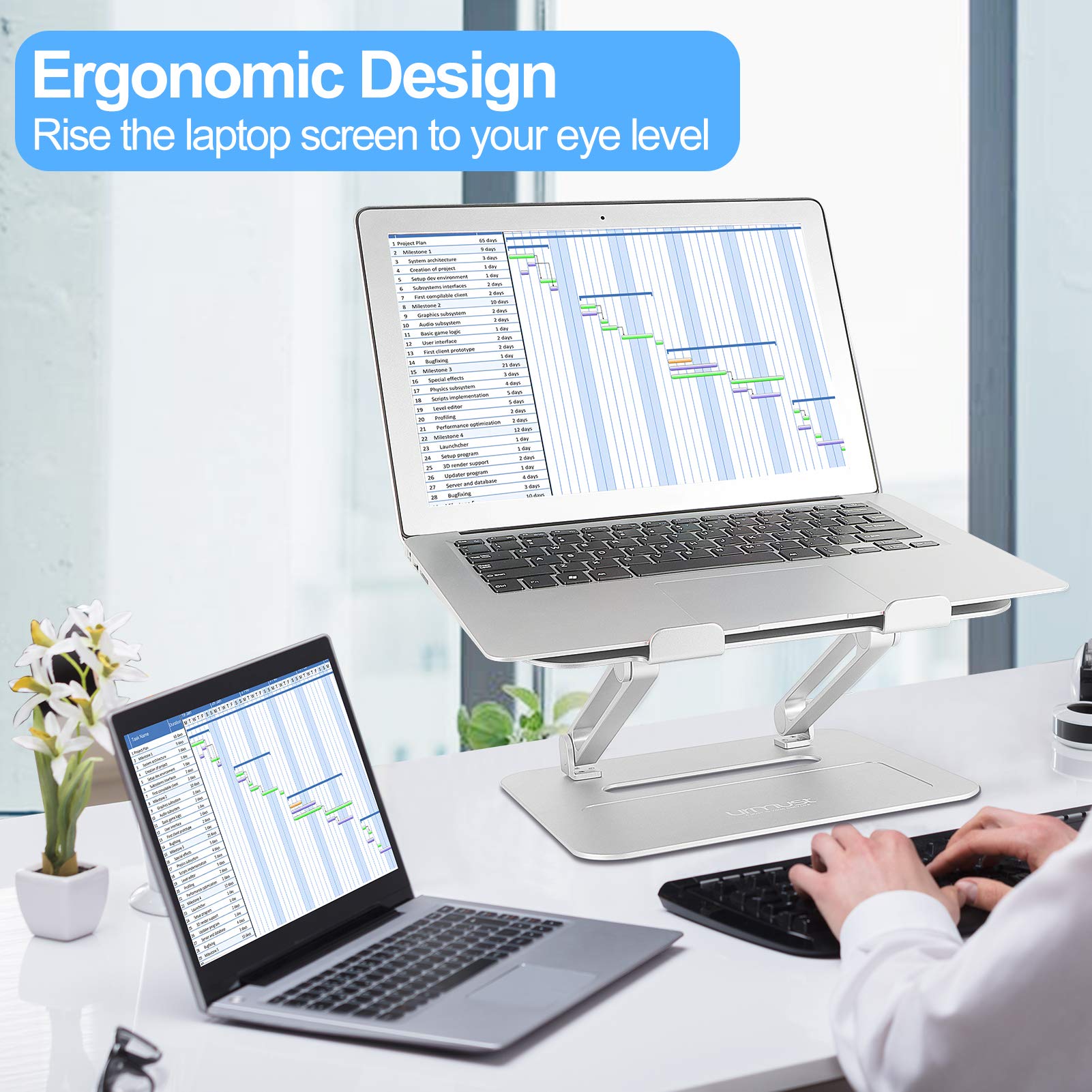 Urmust Adjustable Laptop Stand For Desk Aluminum Computer Stand For Laptop Riser Holder Notebook Stand Compatible With Macbook Air Pro Ultrabook All Laptops 11 17 Inch (Silver)