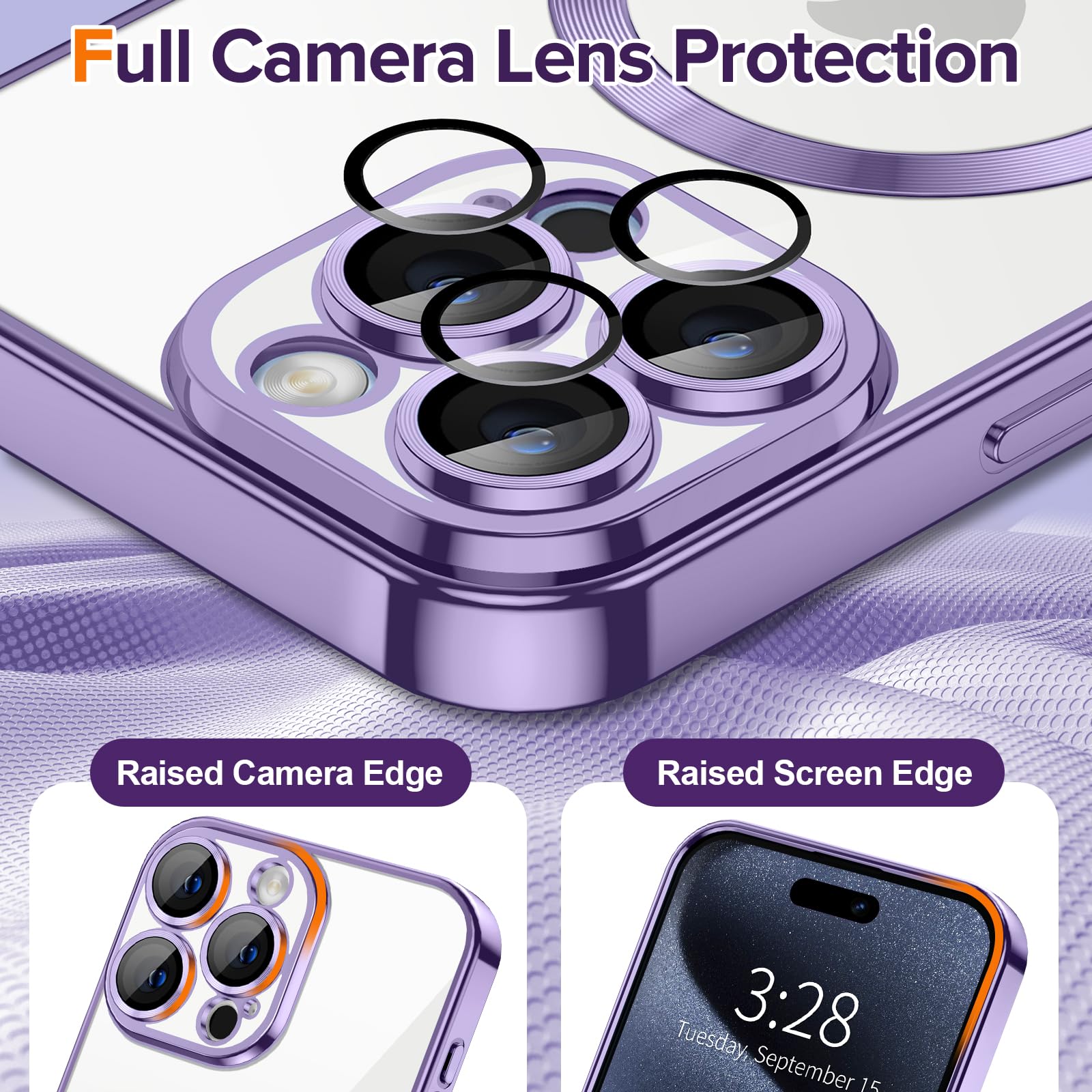 Hython Magnetic Clear Case For Iphone 15 Pro Max Case With Camera Lens Protector [Compatible With Magsafe] Slim Plating Edge Sof