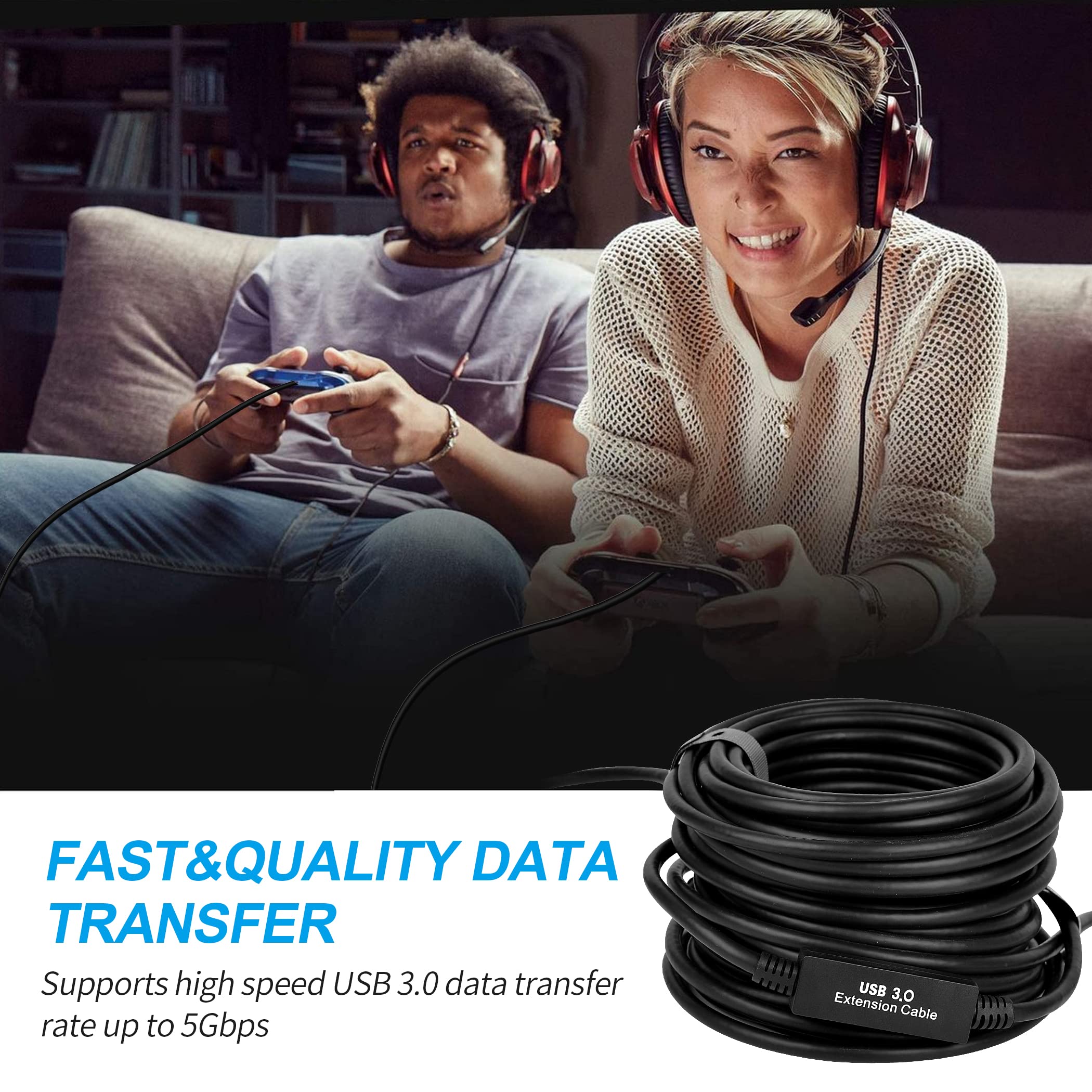 S.H.Y Spruces 50Ft Usb 3.0 Active Extension Cable, Usb Extension Cord A/M To A/F15M,Usb 3.0 Extender Cable, For Usb Hub,Webcam,X