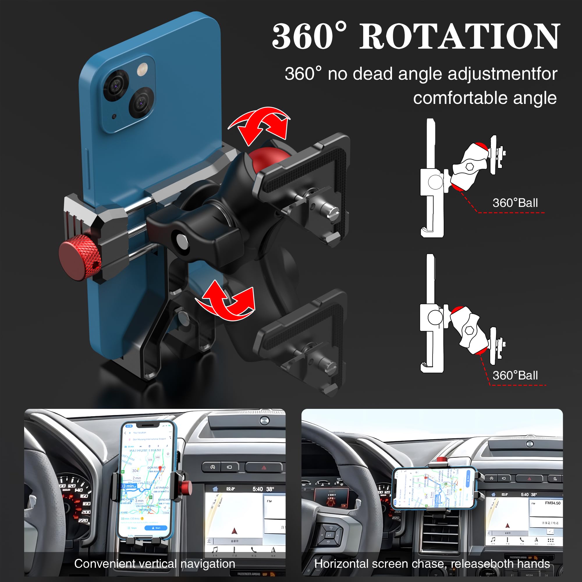 Easeord Phone Mount Compatible With Ford F-150 2015-2020, Expedition 2018-2021, Super Duty 2017-2021, 360 Rotation Aluminum F150