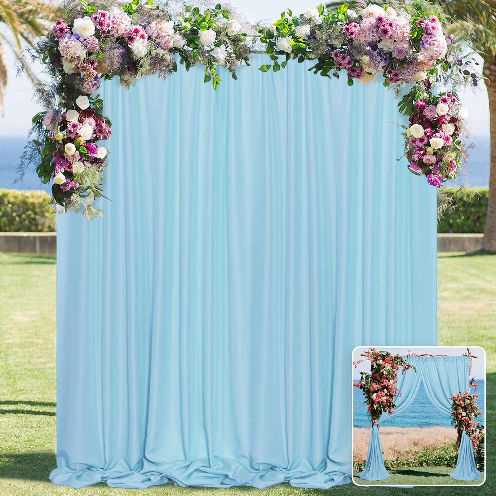 Mysky Home 10Ft X 10Ft Curtains Light Blue Backdrop Curtains For Parties Wedding Curtains Stage Curtains Rod Pocket Sliding Drap