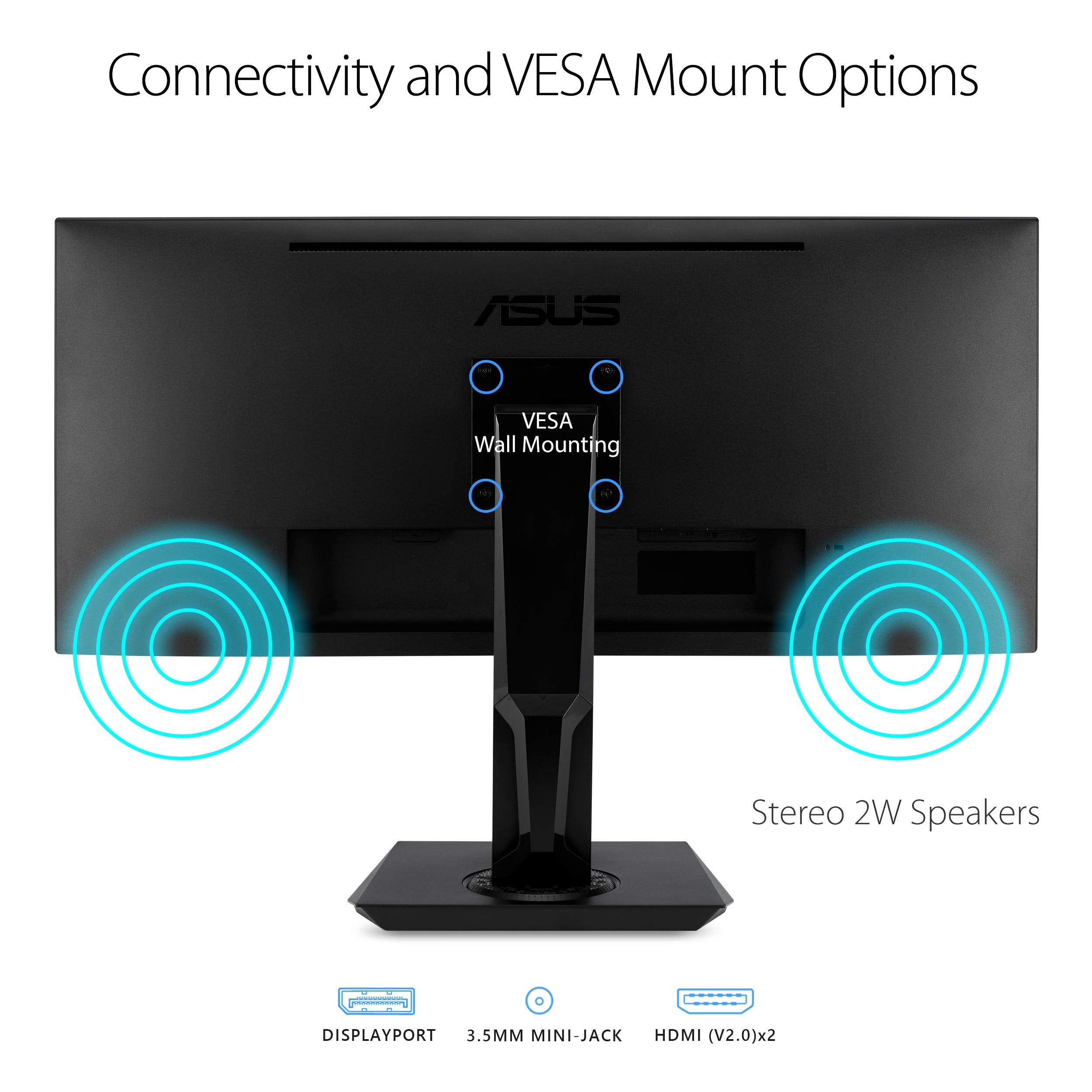 Asus Vp348Qgl 34    Ultra Wide Freesync Hdr Gaming Monitor 75Hz 1440P Eye Care Displayport Hdmi,Black