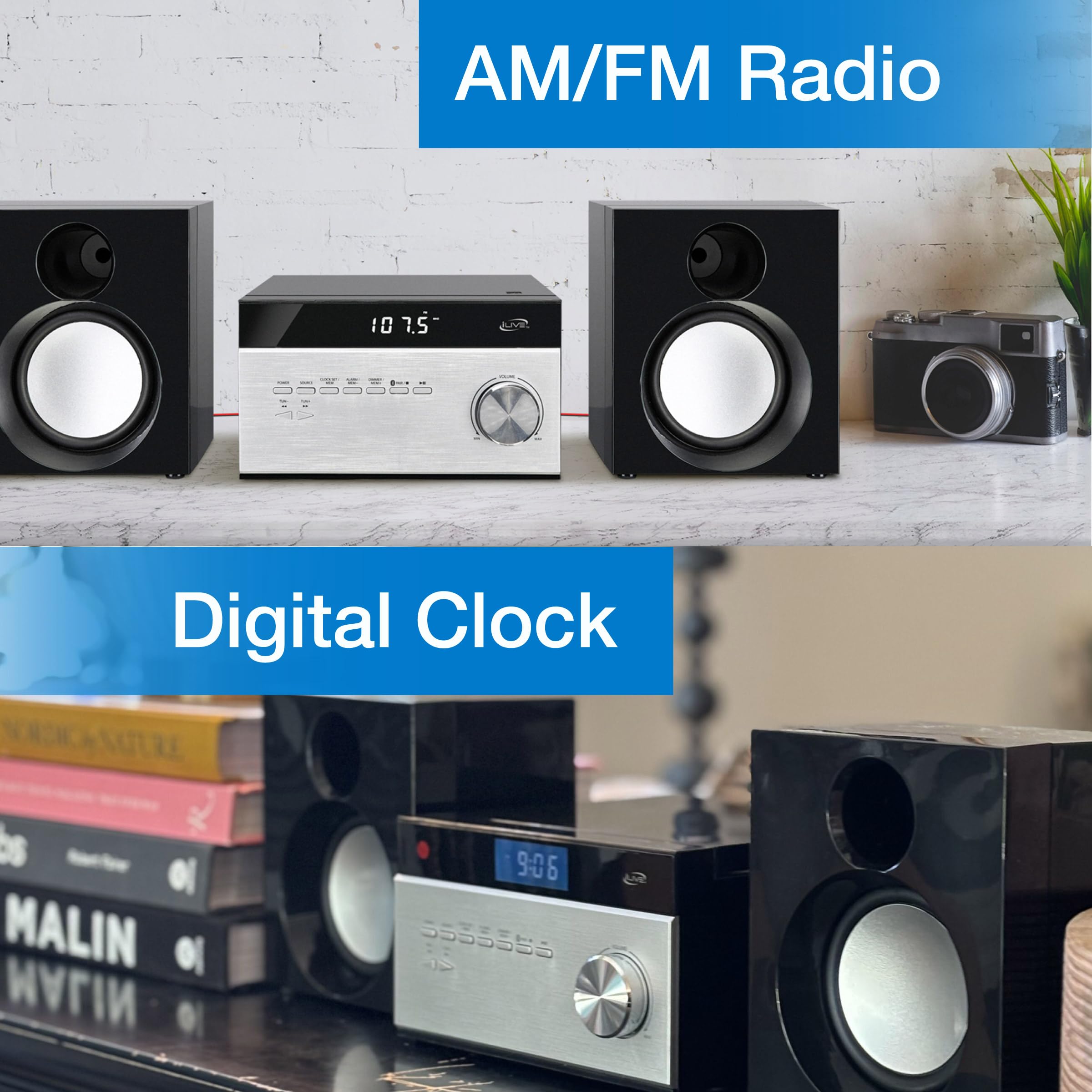 Ilive Wireless Home Stereo System, With Cd Player And Am/Fm Radio, Includes Remote Control (Ihb227B),Black/Silver