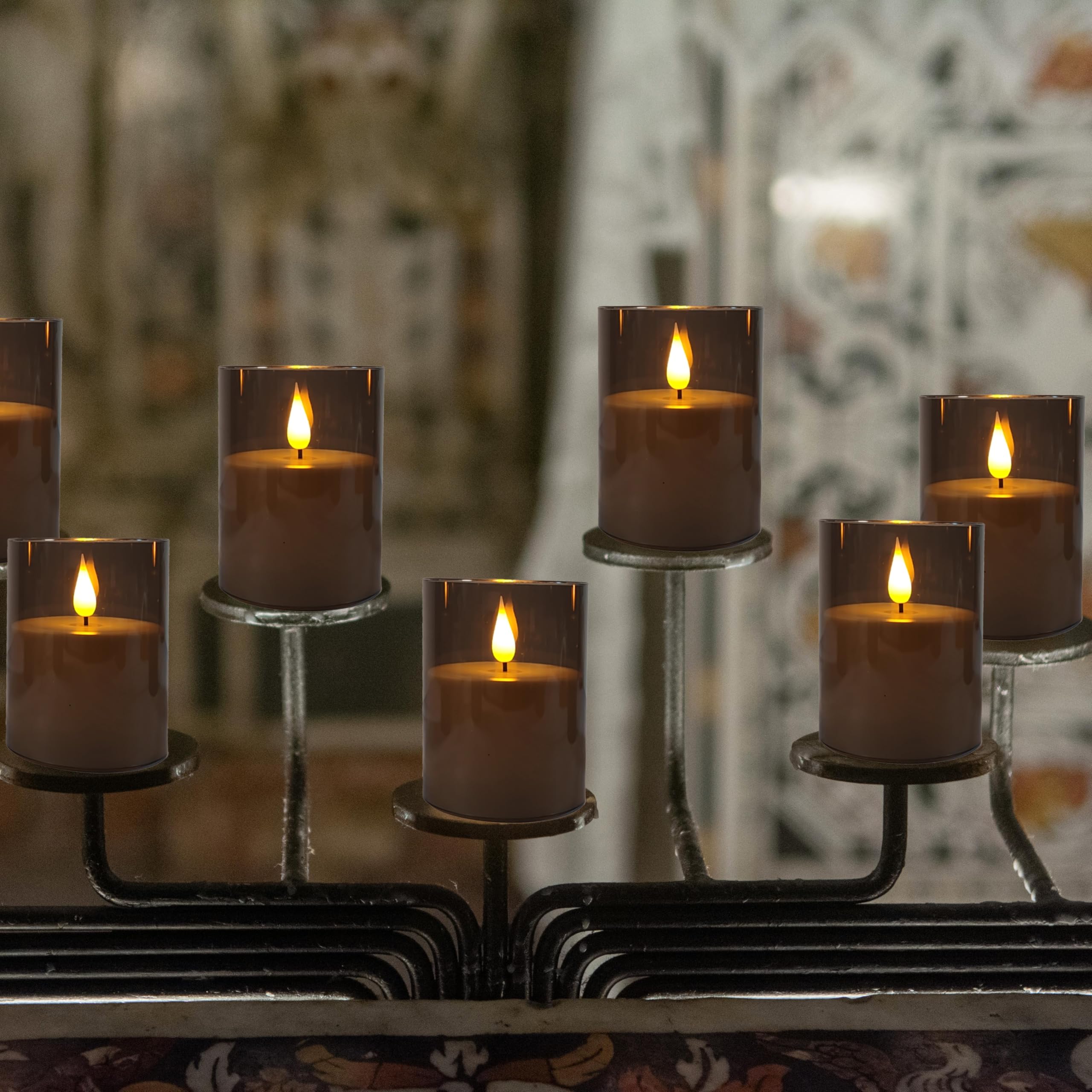 Niceme Gray Flickering Flameless Candles, Battery Operated Acrylic Led Pillar Candles With Remote Control And Timer Flameless Ha