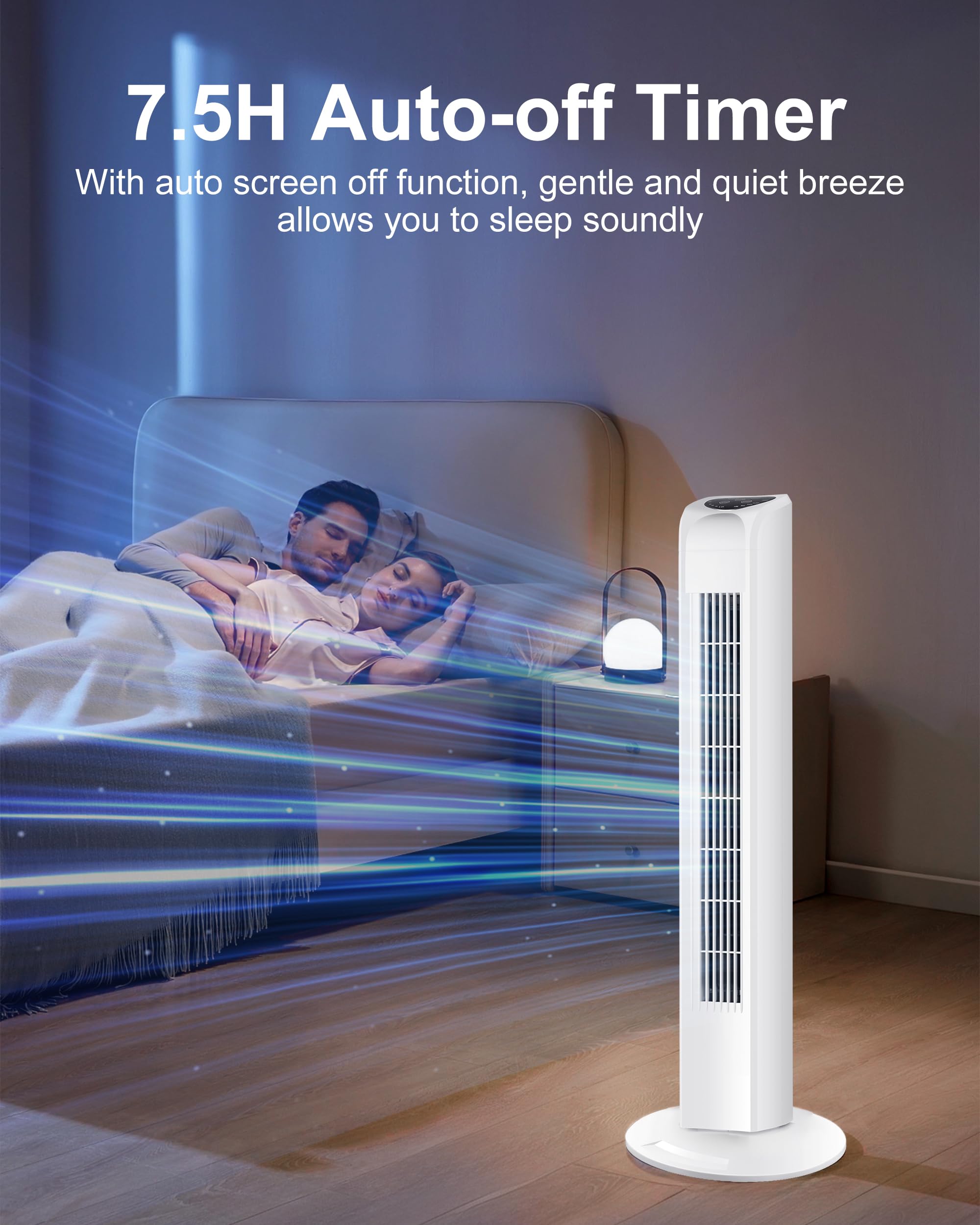 Uthfy Oscillating Bladeless Tower Fan With Remote, Quiet Cooling Portable, Electric Standing Floor Fan With 3 Wind Speeds 3 Mode