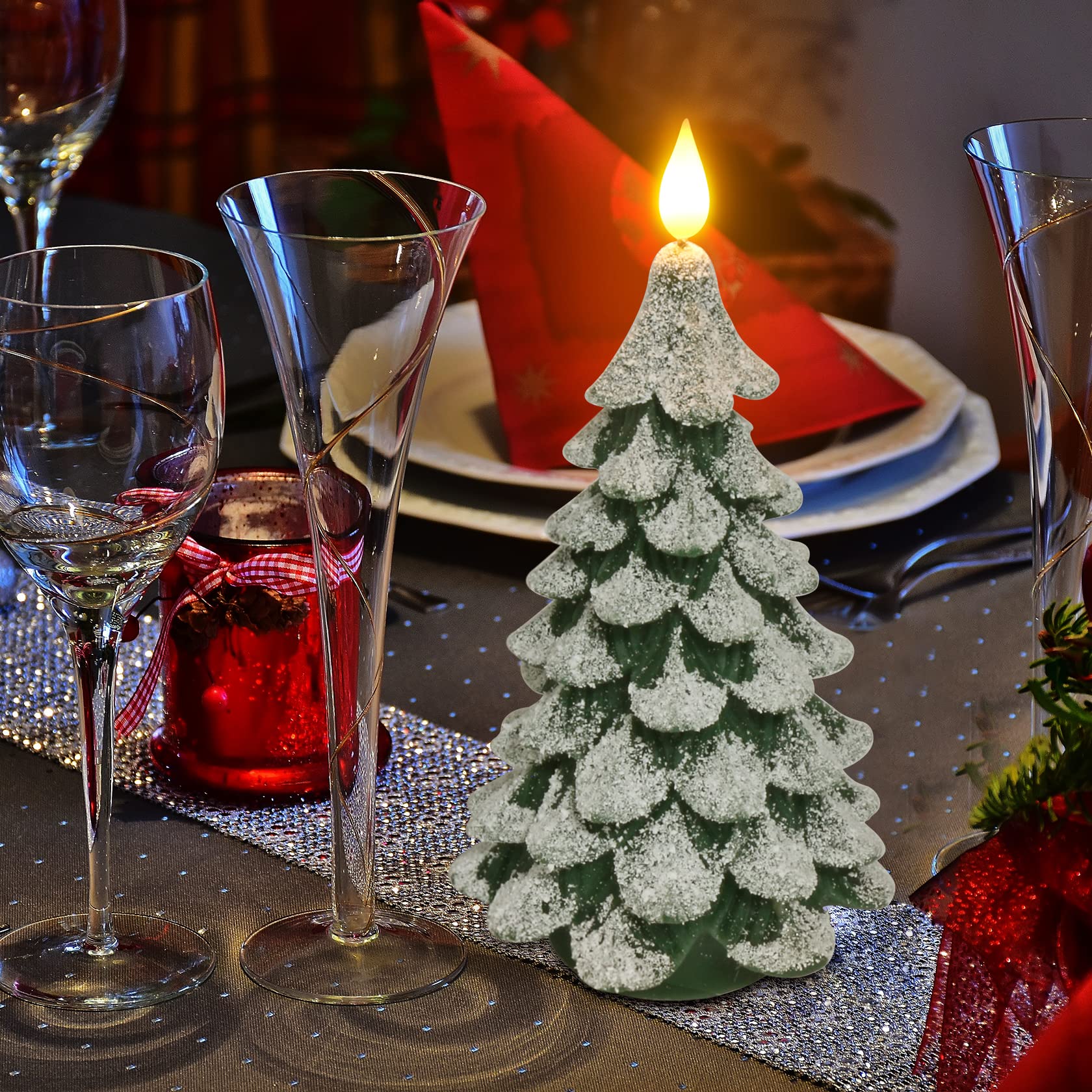 Pchero Christmas Tree Led Candle With Remote Timer, 7.9 Inch Real Wax Battery Operated Pillar Candle Flameless Flickering For Xm