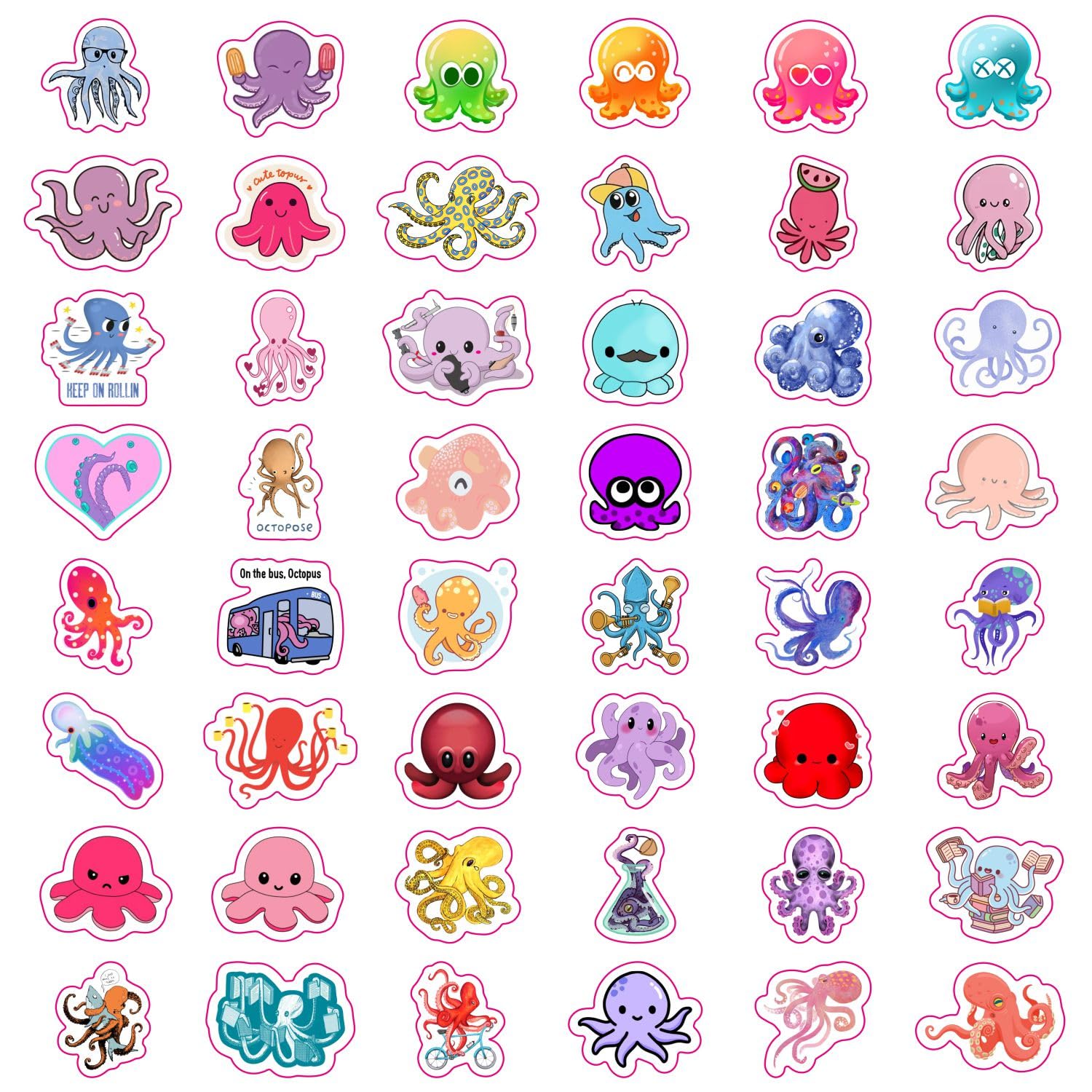 Octopus Stickers For Water Bottle And Laptop   Marine Life Party Favors & Decorations, Waterproof Vinyl Ocean Decals, Cute Octop