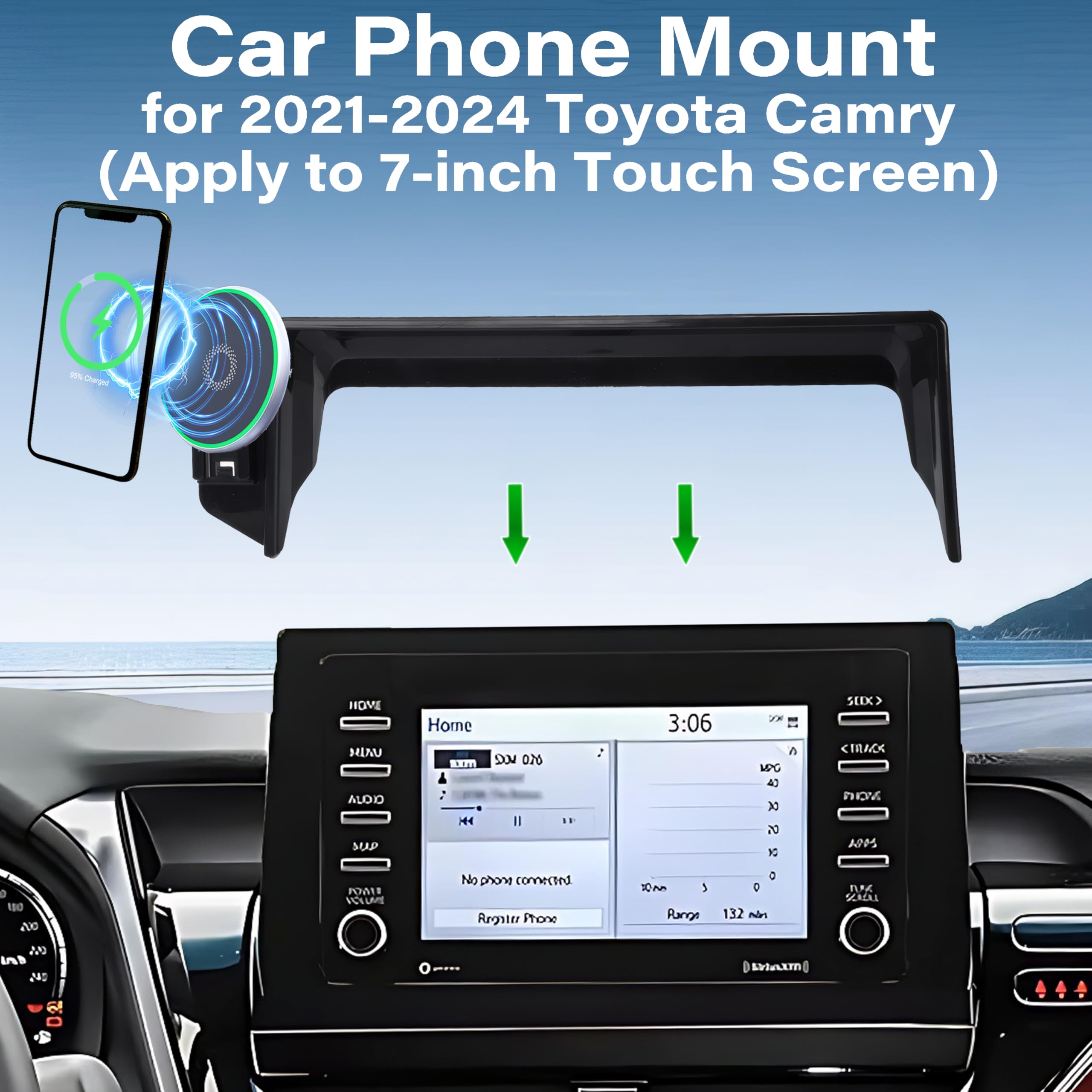 Abeeygeomarn Car Phone Holder For Toyota Camry 2021 2022 2023 2024 Accessories Apply To 7 Inch Touch Screen 15W Fast Wireless Ch