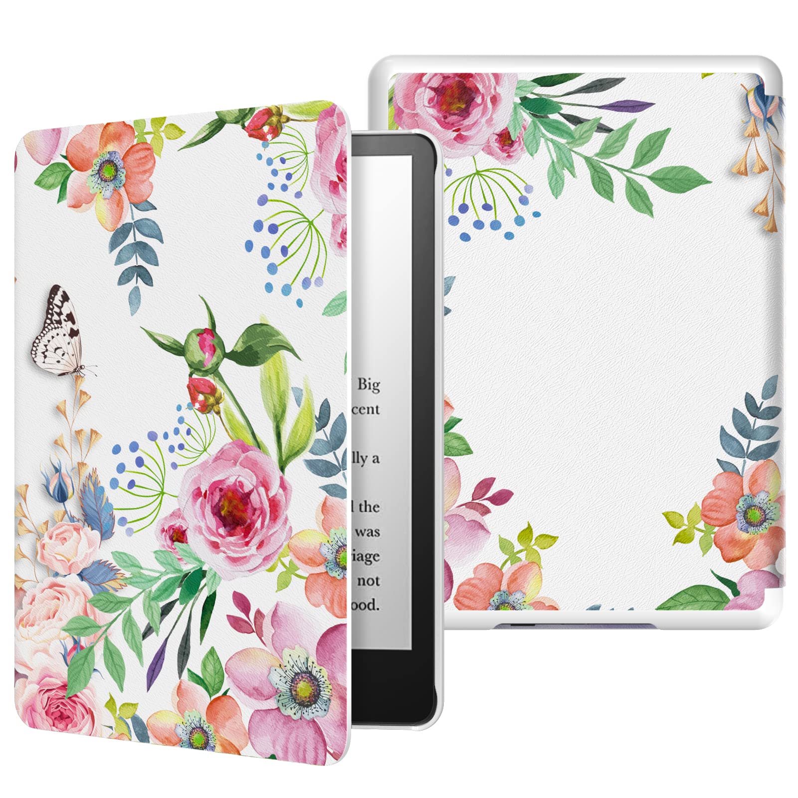 MoKo Case for 6.8' Kindle Paperwhite (11th Generation 2021) and Kindle Paperwhite Signature Edition, Light Shell Cover with Auto Wake/Sleep for Kindle Paperwhite 2021 E Reader, Fragrant Flowers