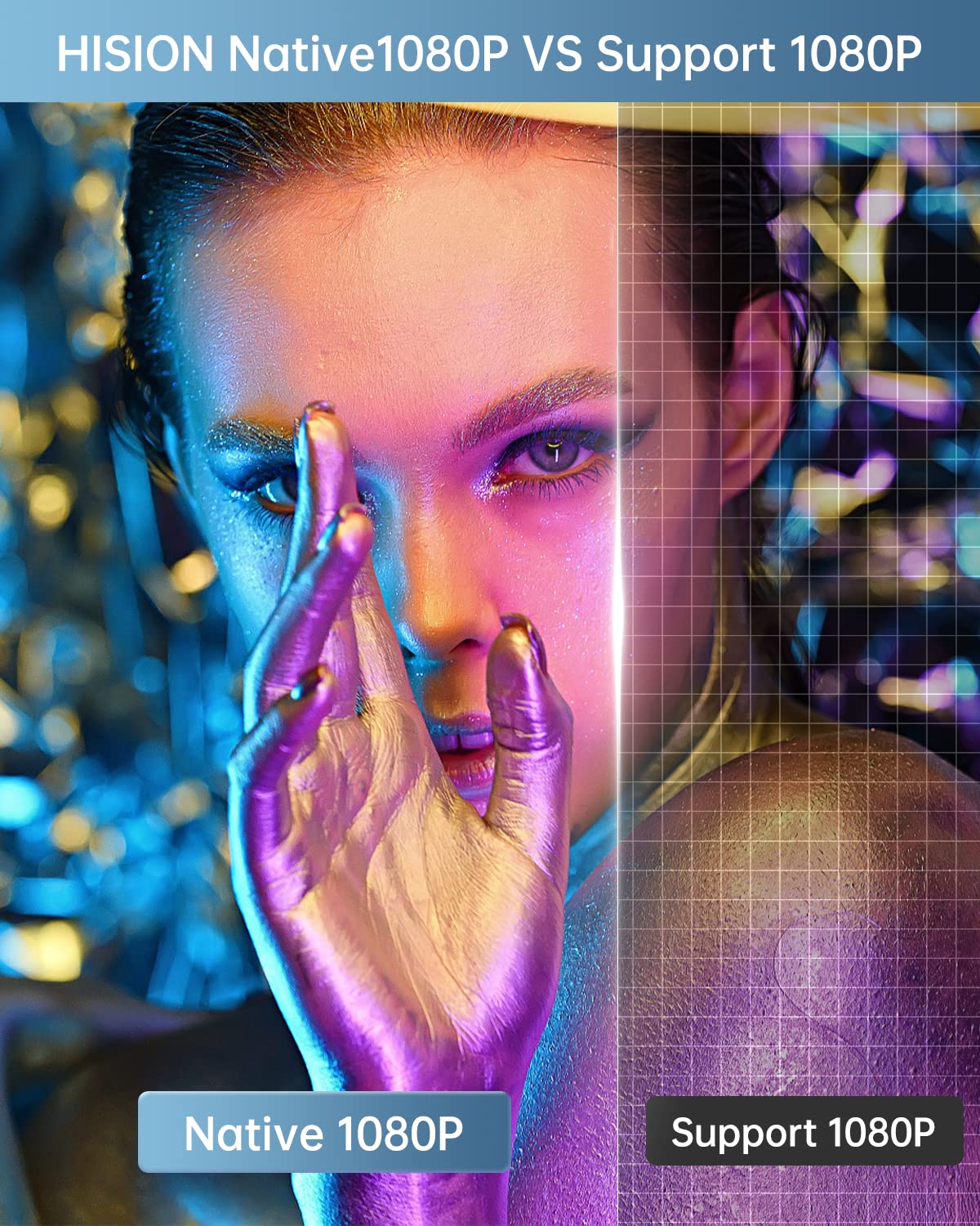 Mini Projector Native 1080P Outdoor Movie Projector, Hision 8000L Portable Home Theater 4K Support Video Projector Compatible Wi