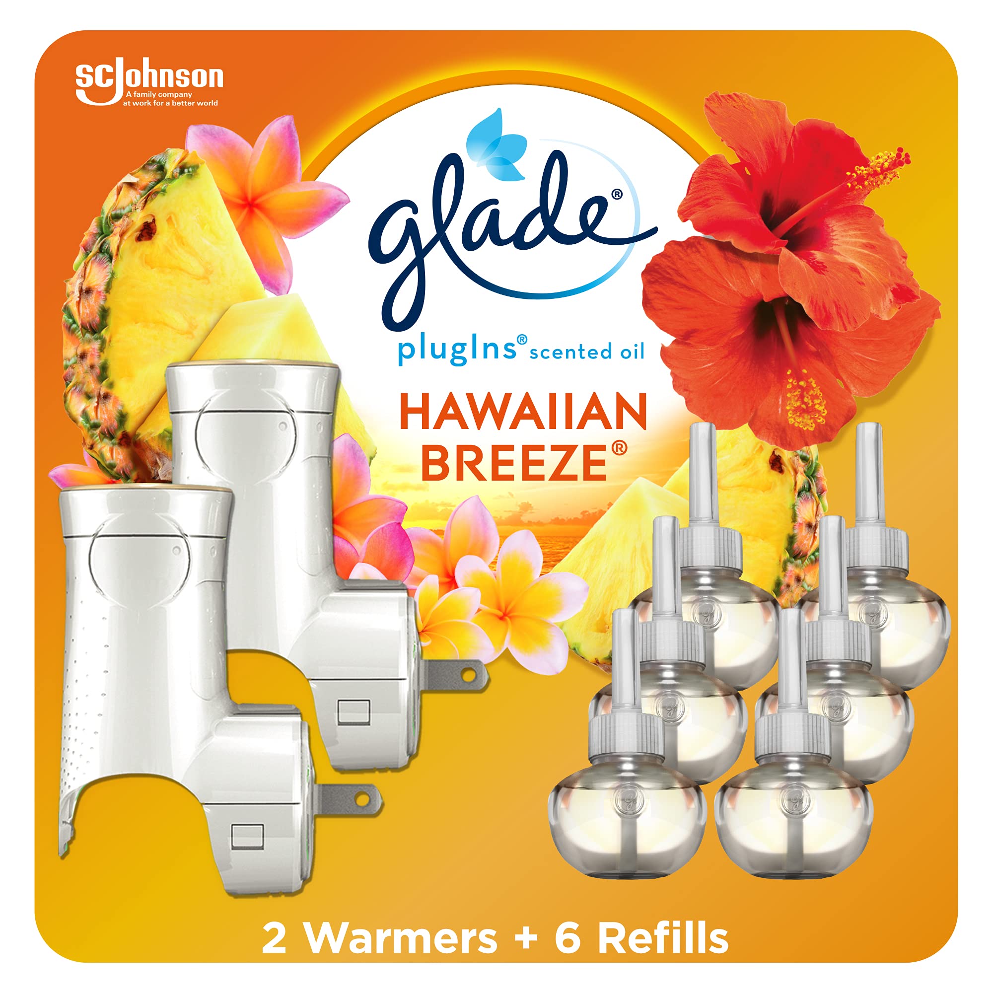 Glade Plugins Refills Air Freshener Starter Kit, Scented And Essential Oils For Home And Bathroom, Hawaiian Breeze, 4.02 Fl Oz,