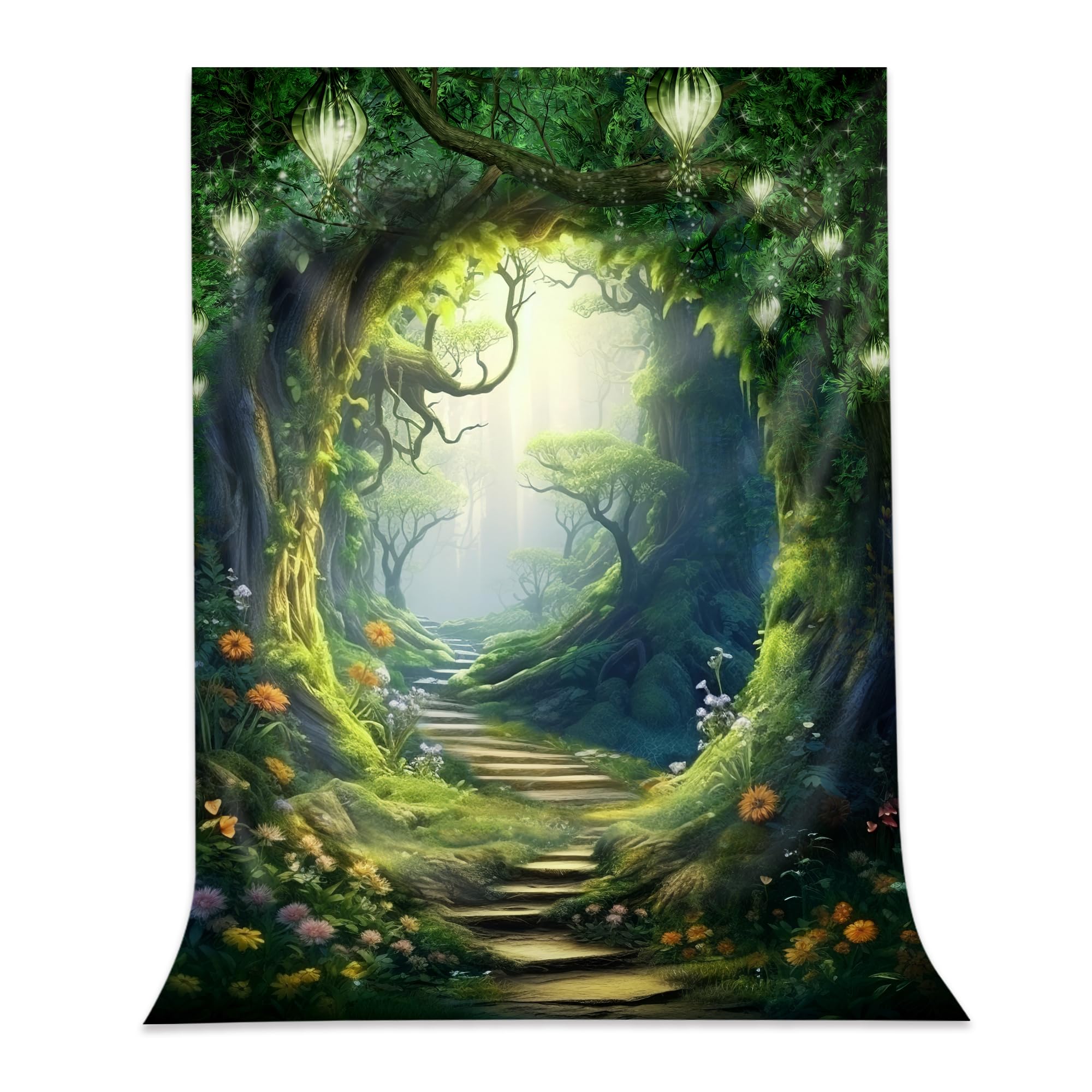 Omifly Enchanted Woodland 6Wx8H Backdrop For Photography Wonderland Fairy Tale Greenery Garden Green Tree Spring Background Part