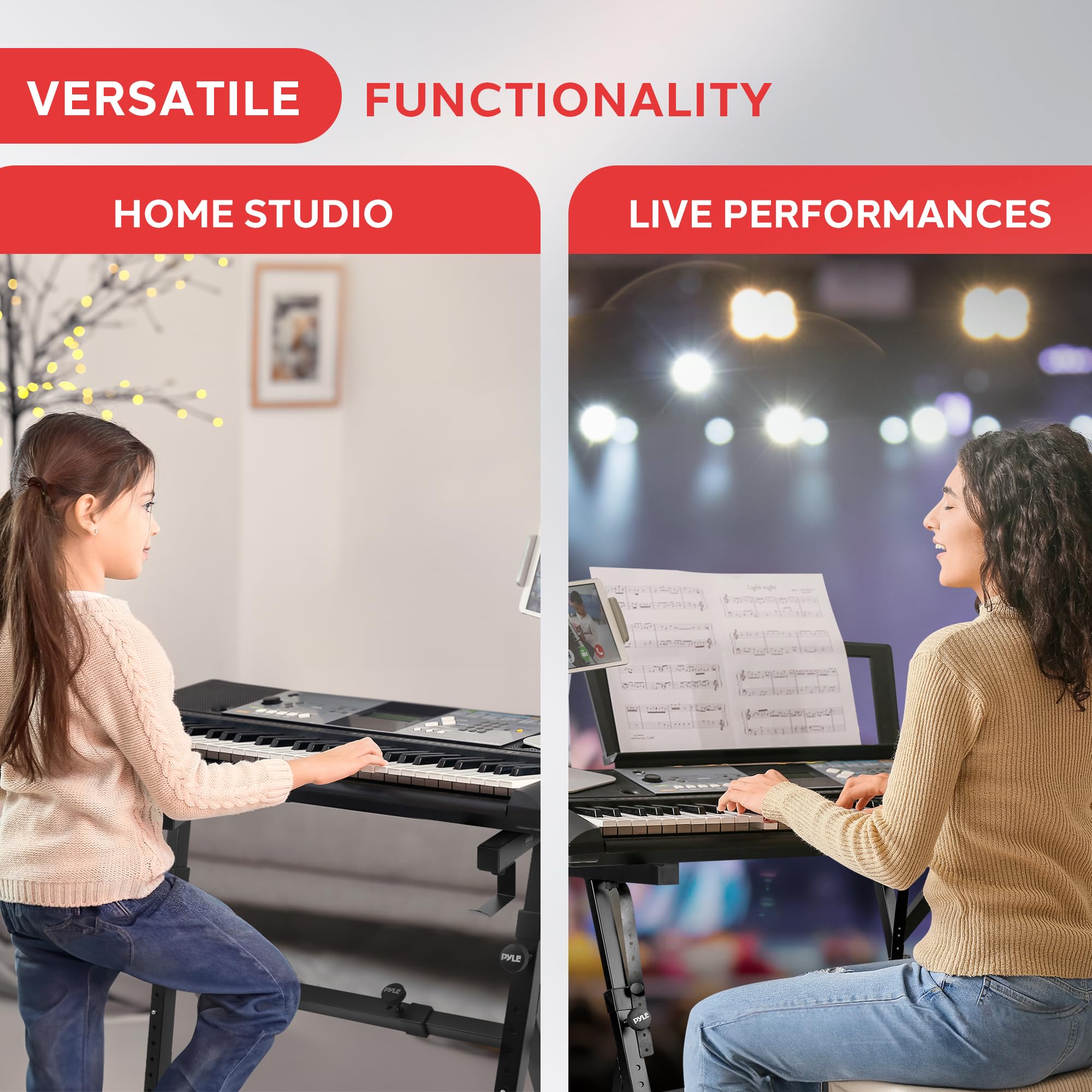 Pyle Heavy Duty Folding Keyboard Stand - Sturdy Reinforced Z Design W/ Adjustable Width & Height, Foam Padded Arms, Digital Pian