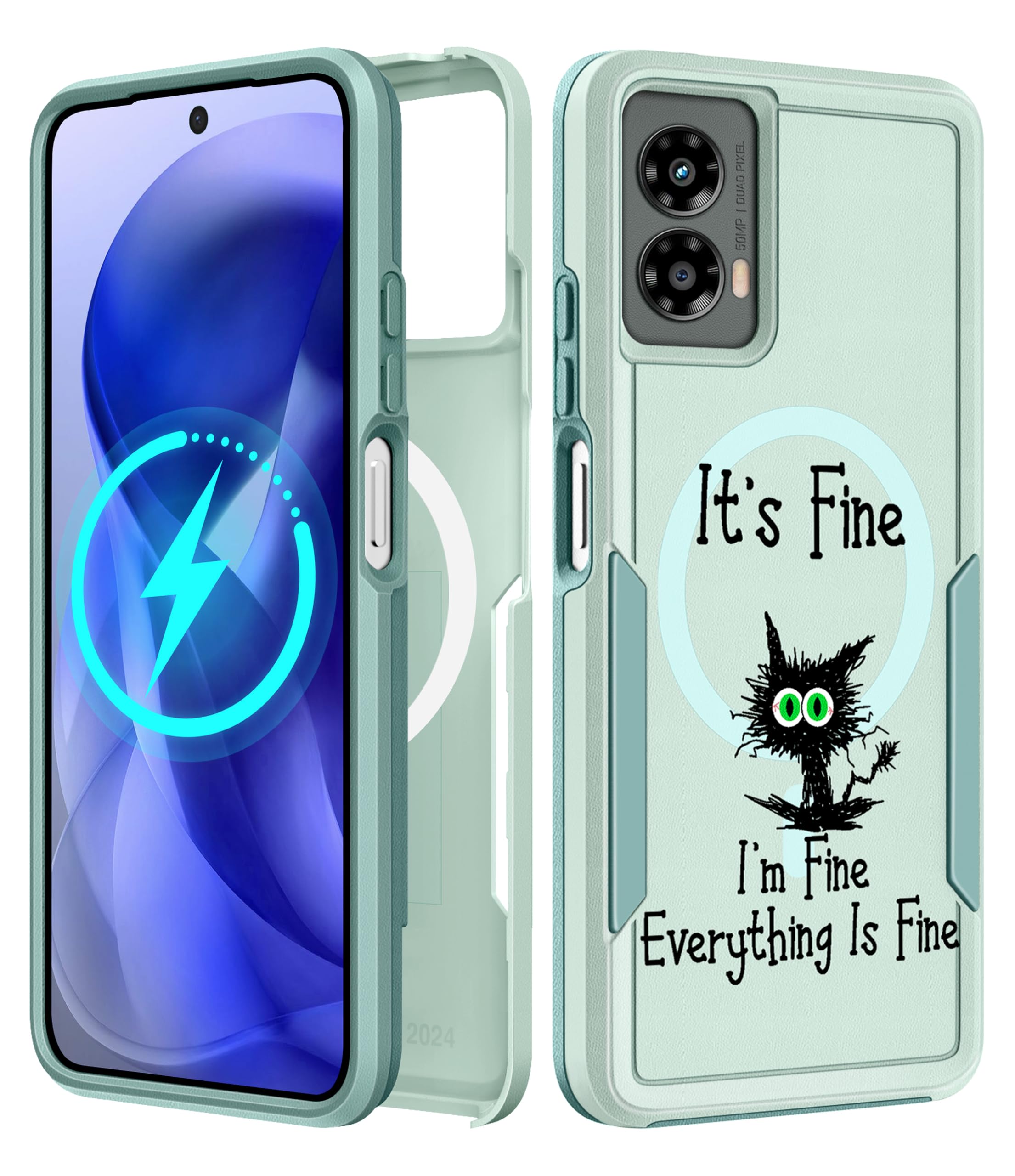 LISEVO for Moto G 5G 2024 Case - Compatible with MagSafe Women Girls Cute Magnetic Protective Phone Cover Cool Kawaii Girly Cat 