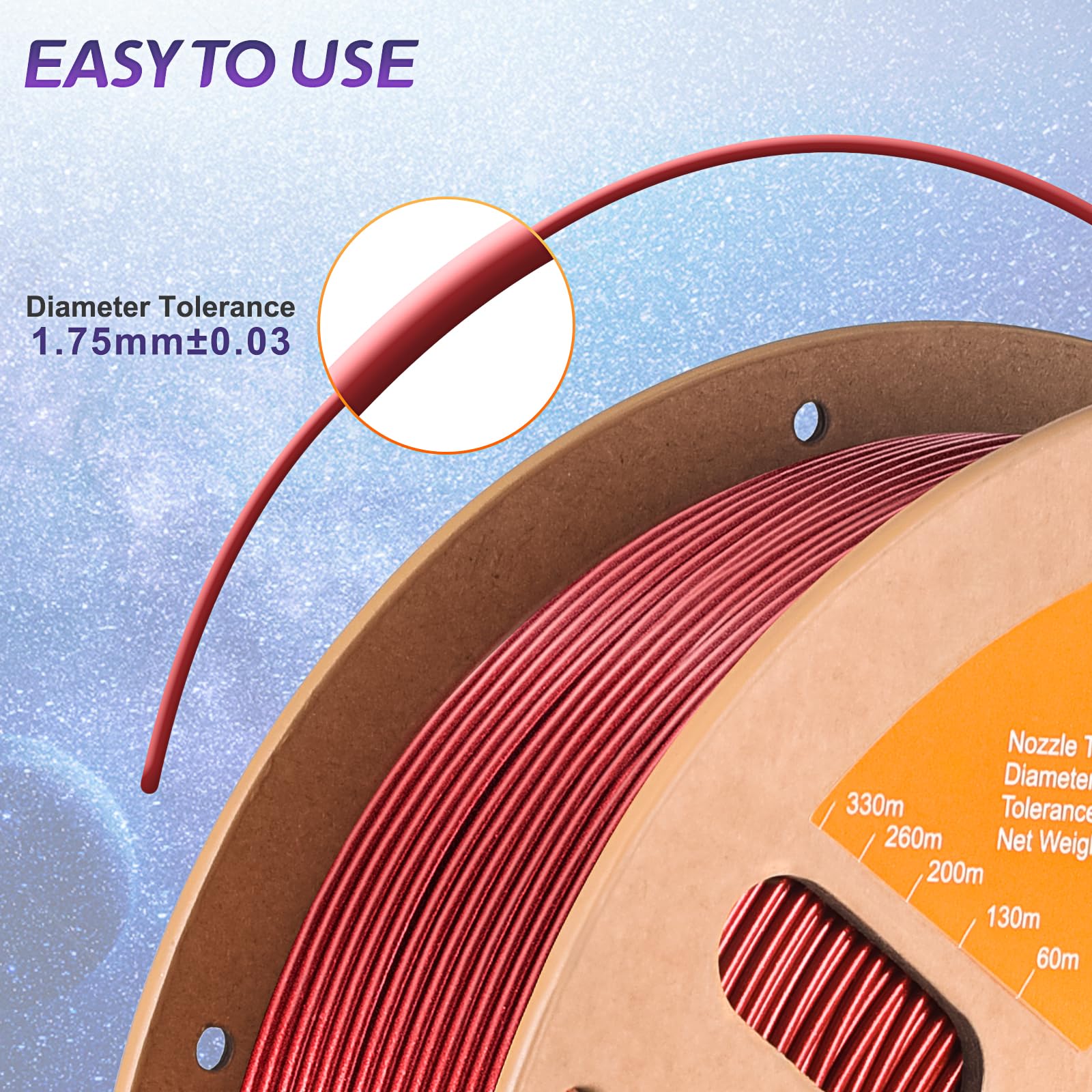 Eryone Sparkly Glitter Shining Pla Filament For 3D Printer, 1.75Mm +/ 0.03Mm, 1Kg(2.2Lbs)/Spool, Red