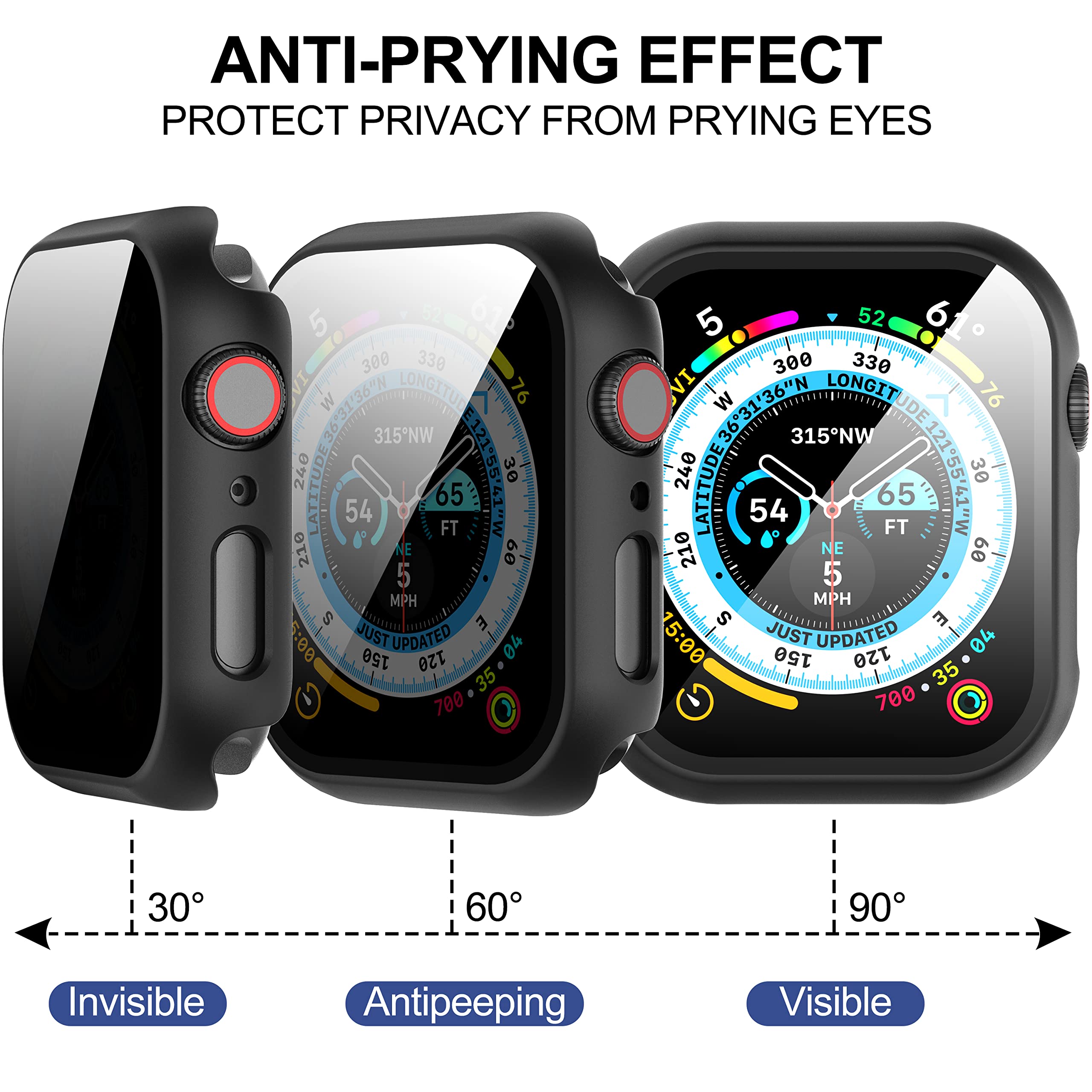 Suoman 3 Pack For Apple Watch 40Mm Privacy Screen Protector Case, [Anti Peeping] Ultra Thin Tempered Glass Case Cover For Iwatch